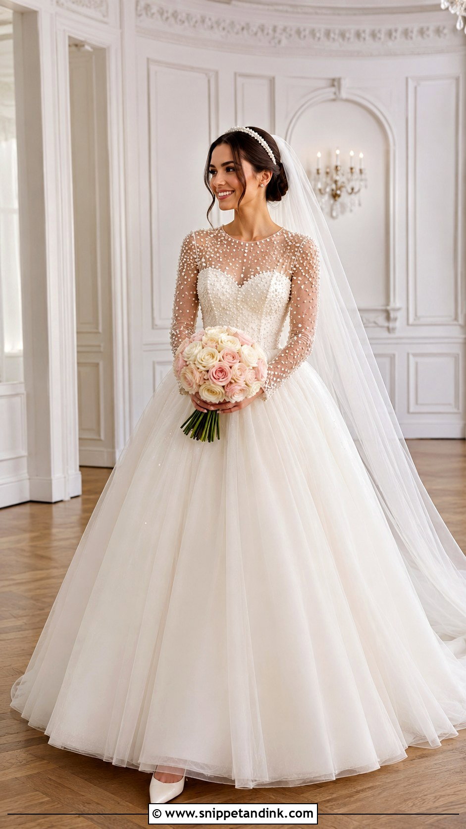 Pearl Sleeve Ball Gown Wedding Dress - Snippet and Ink - 20 Fairytale Wedding Dress with Sleeves