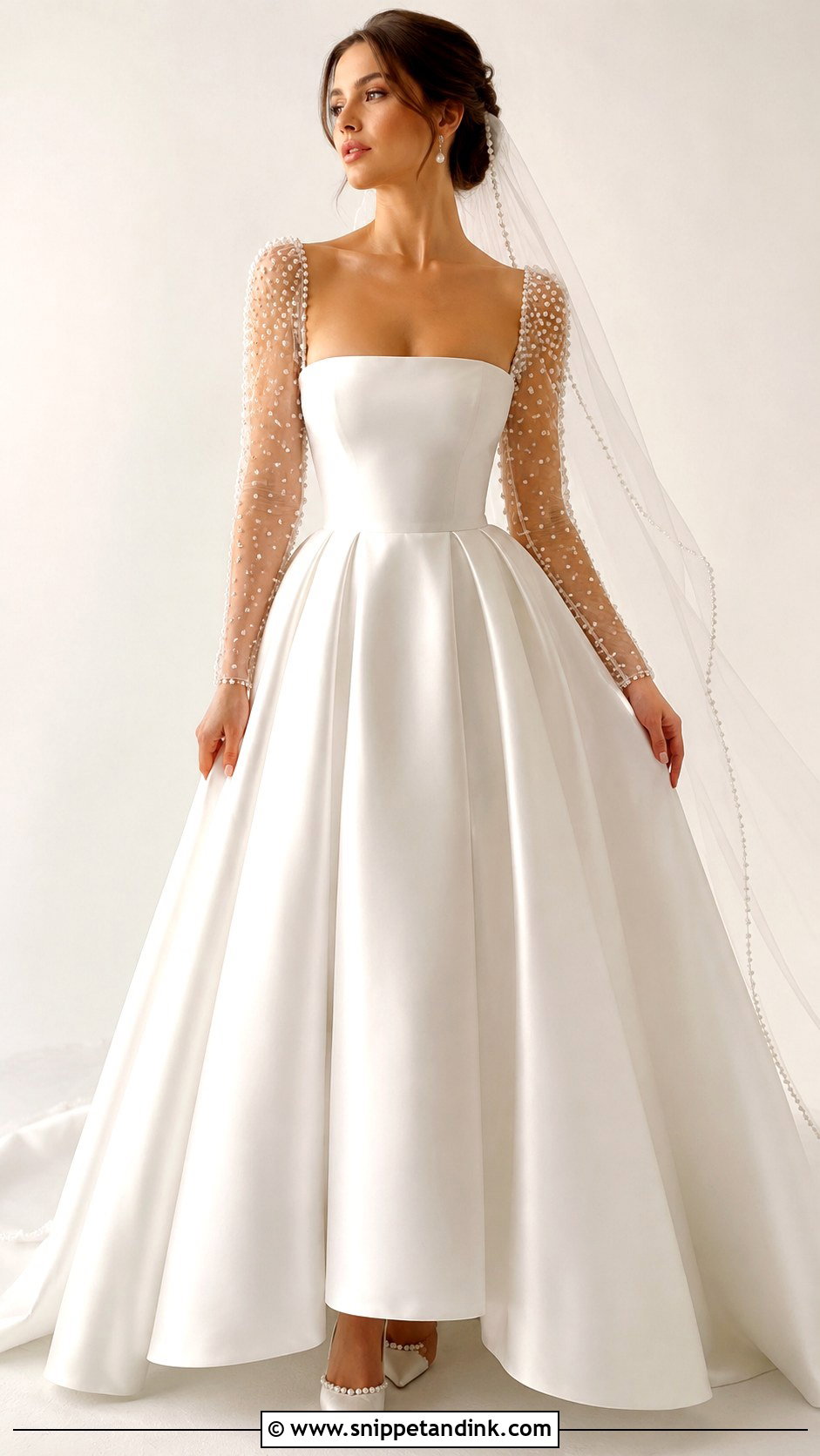 Pearl Sleeve Ball Gown Wedding Dress - Snippet and Ink - 25 Ball Gown Wedding Dress with Sleeves
