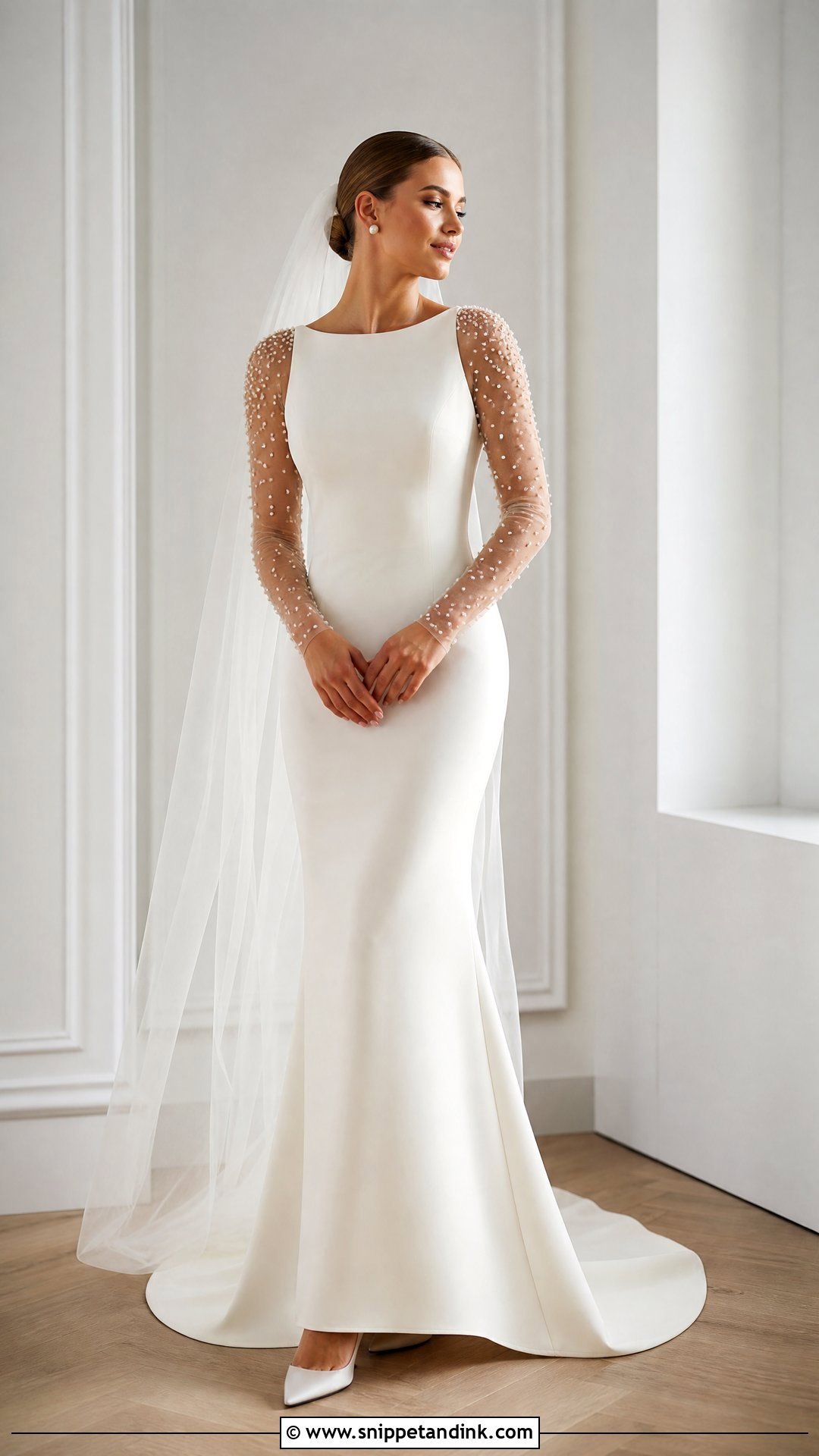 Pearl Sleeve Fitted Wedding Dress - Snippet and Ink - 20 Tight Wedding Dress with Sleeves