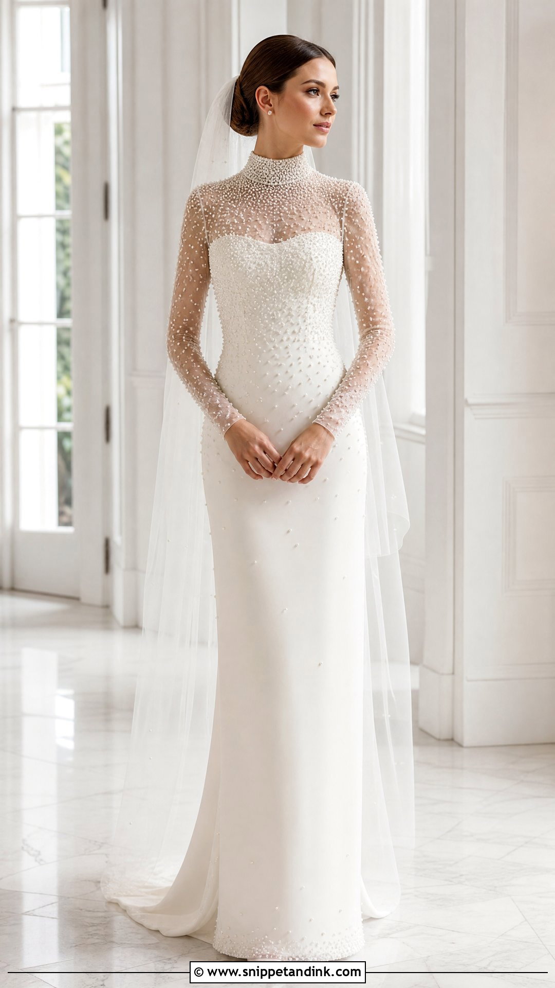 Pearl Sleeve High Neck Wedding Dress - Snippet and Ink - 20 Pearl Sleeve Wedding Dress Ideas