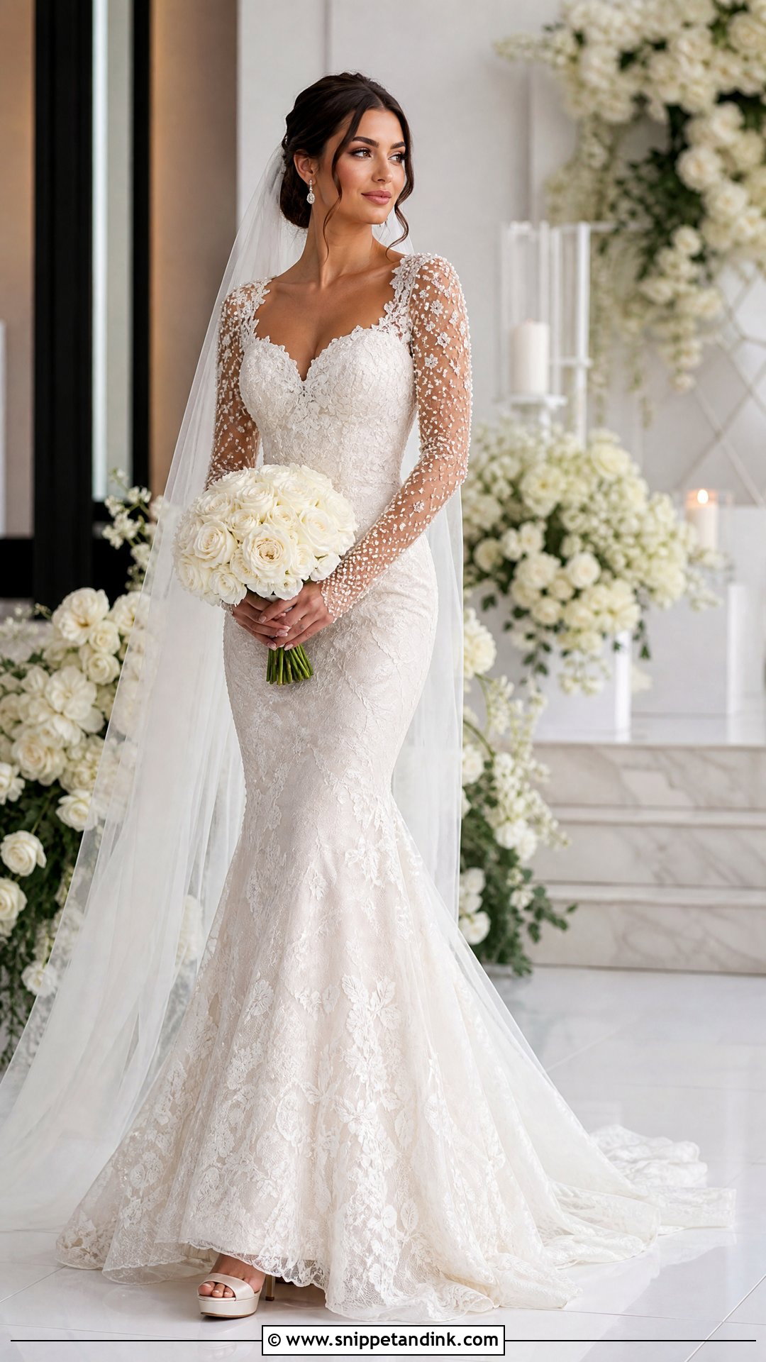 Pearl Sleeve Mermaid Wedding Dress - Snippet and Ink - 20 Pearl Sleeve Wedding Dress Ideas