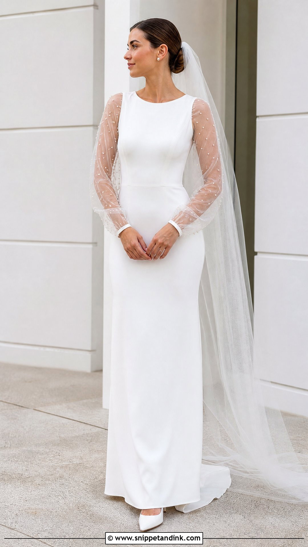 Pearl Sleeve Minimalist Wedding Dress - Snippet and Ink - 20 Pretty Wedding Dresses with Sleeves
