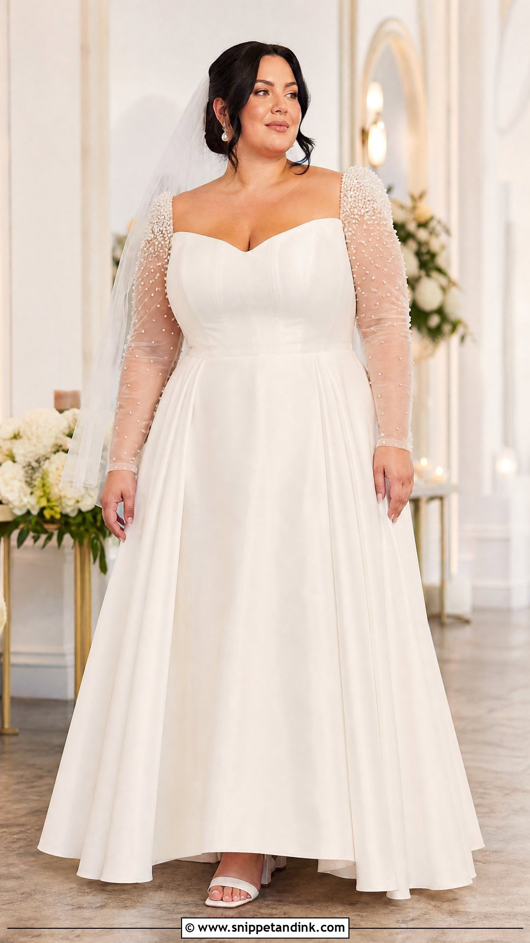 Pearl Sleeve Plus Size Wedding Dress - Snippet and Ink - 20 Pearl Sleeve Wedding Dress Ideas
