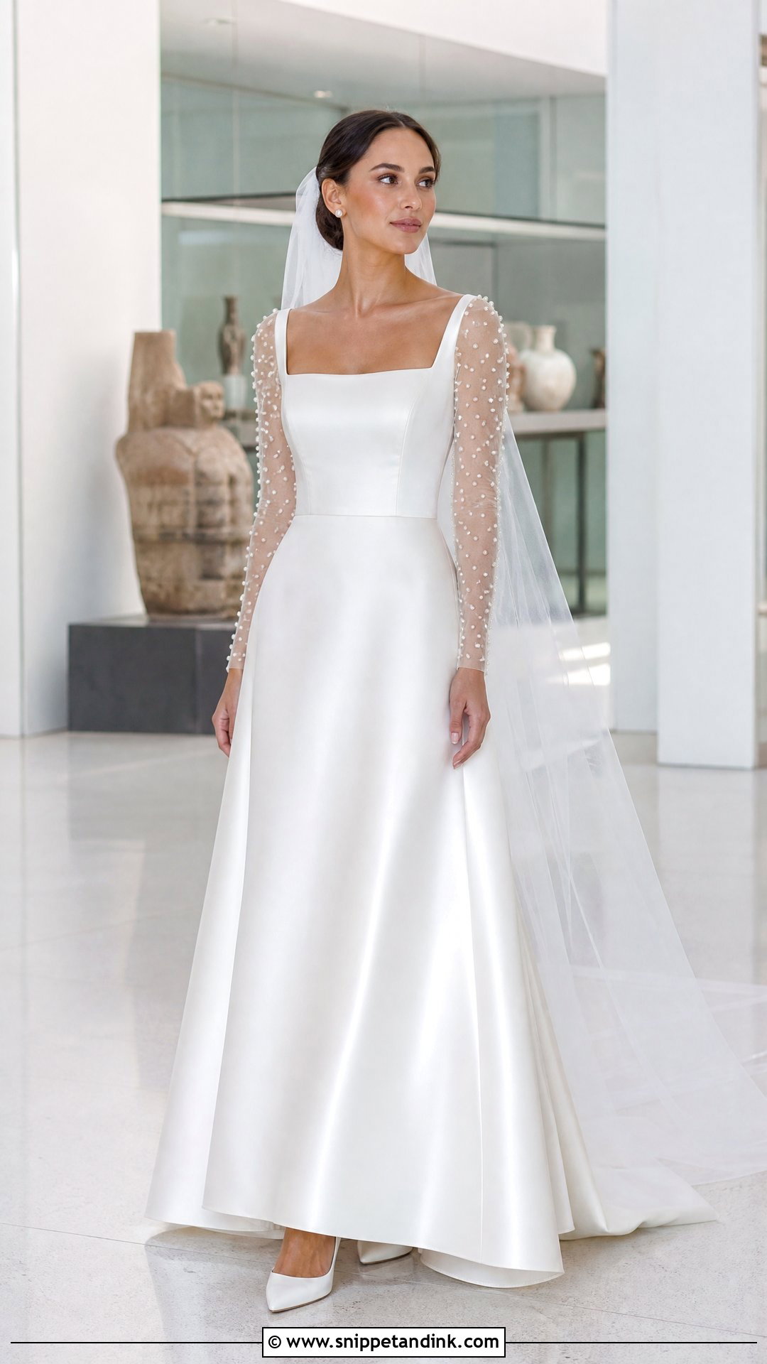 Pearl Sleeve Satin Wedding Dress - Snippet and Ink - 20 Pearl Sleeve Wedding Dress Ideas