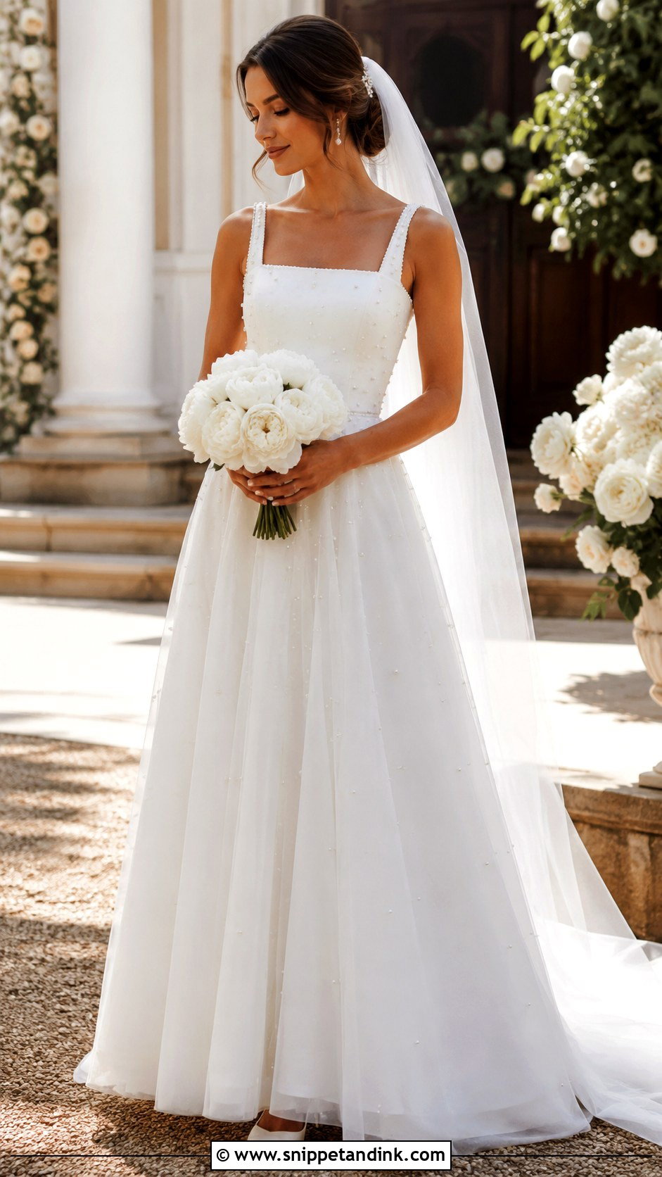 Pearl Square Neck A Line Wedding Dress - Snippet and Ink - 20 Square Neck a Line Wedding Dress Ideas