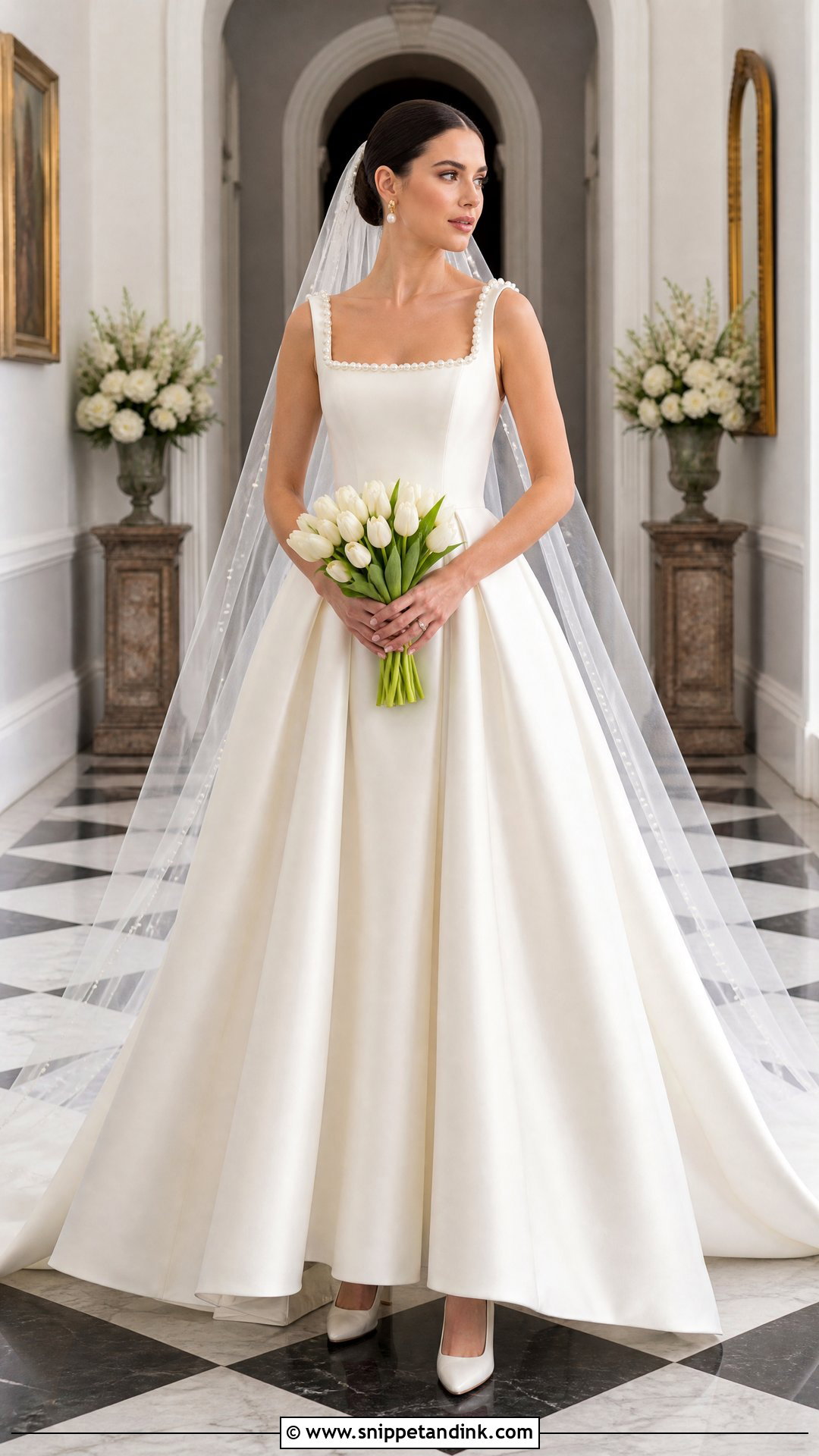 Pearl Square Neck Wedding Dress - Snippet and Ink - 20 Pearl Detail Wedding Dress Ideas