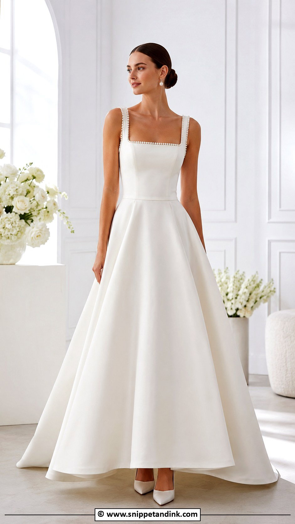Pearl Square Neck Wedding Dress - Snippet and Ink - 25 Wedding Dress with Pearls Ideas
