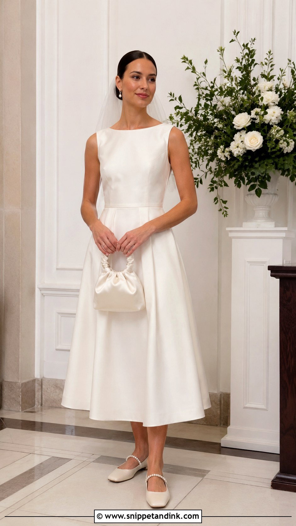Pearl Strap Bridal Ballet Flats With Ankle Length Dress - Snippet and Ink - 20 Bridal Ballet Flats Ideas