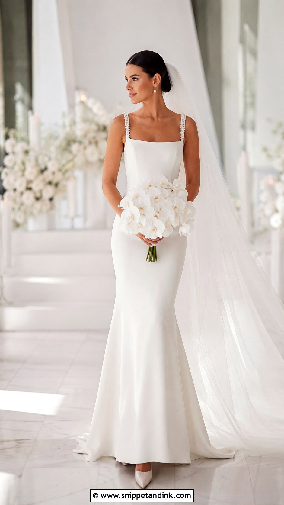 Pearl Strap Crepe Mermaid Wedding Dress - Snippet and Ink - 20 Mermaid Wedding Dress with Straps Ideas