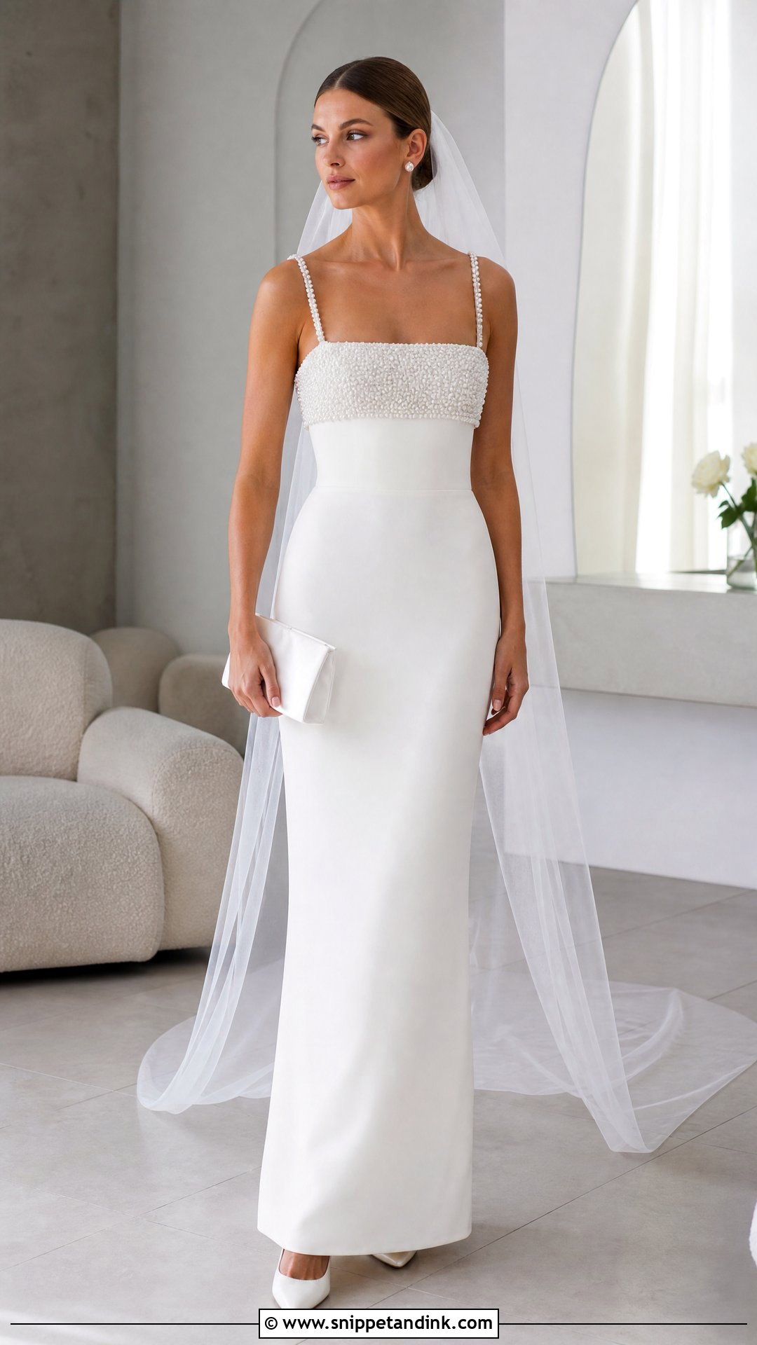 Pearl Strap Sheath Wedding Dress - Snippet and Ink - 20 Strap Wedding Dress Ideas