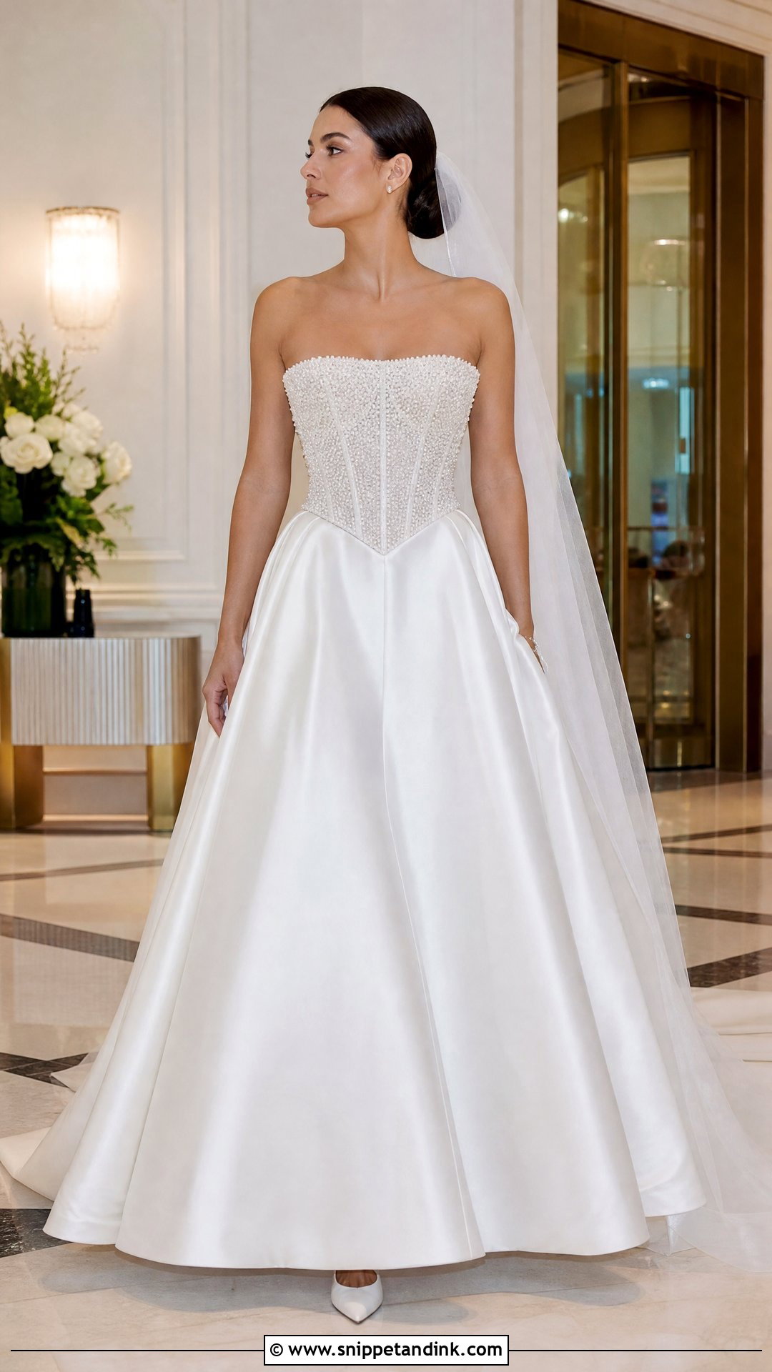 Pearl Strapless Basque Waist Wedding Dress - Snippet and Ink - 20 Strapless Basque Waist Wedding Dress Ideas