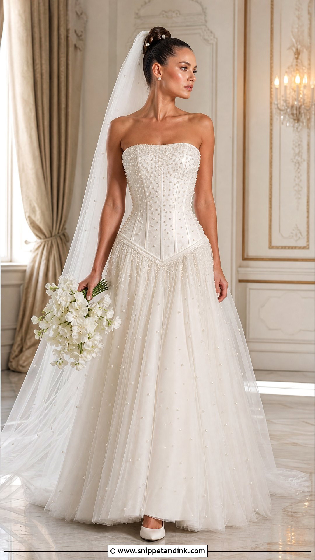 Pearl Strapless Drop Waist Wedding Dress - Snippet and Ink - 20 Strapless Drop Waist Wedding Dress Ideas