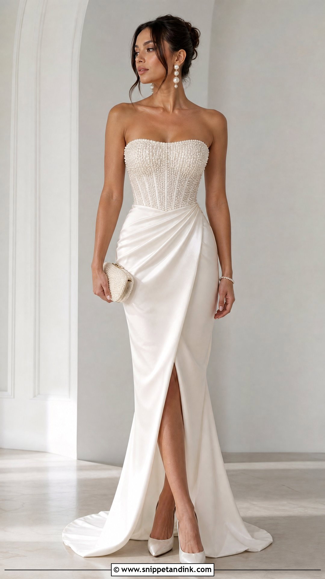 Pearl Strapless Gown - Snippet and Ink - 25 Pearl Gown Ideas