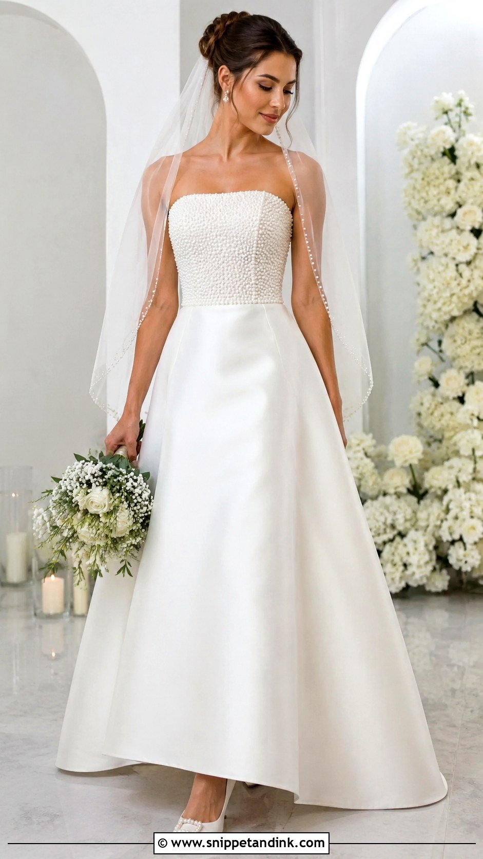 Pearl Strapless Wedding Dress - Snippet and Ink - 20 Jeweled Wedding Dress Ideas