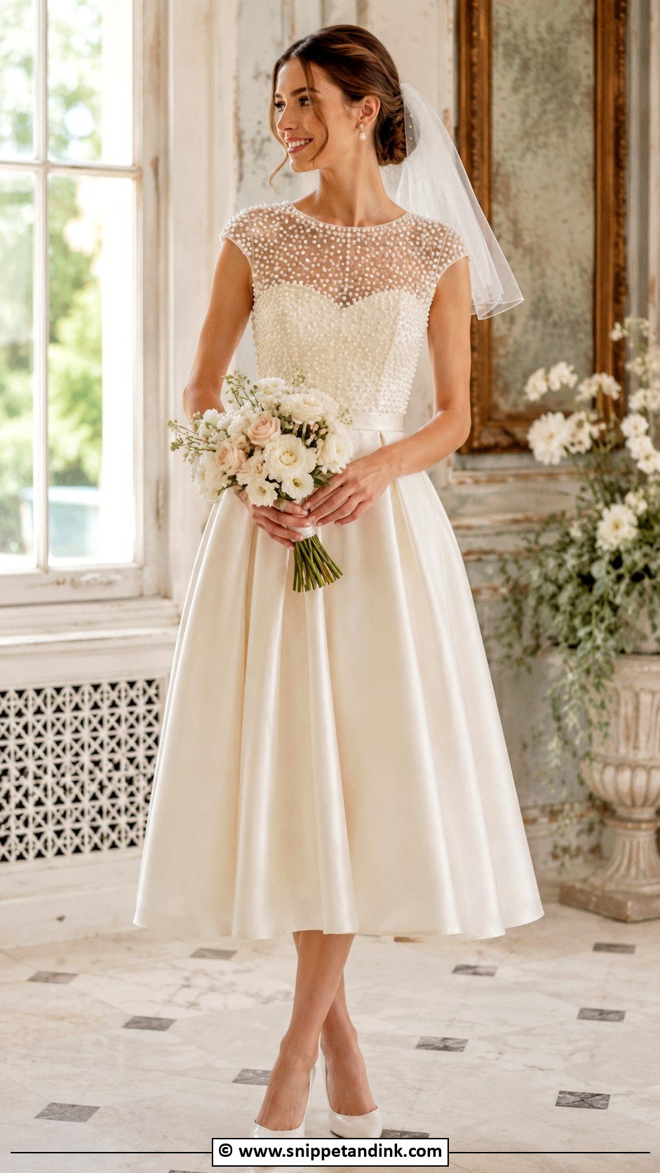 Pearl Tea Length Wedding Dress - Snippet and Ink - 35 Pearl Wedding Dress Ideas