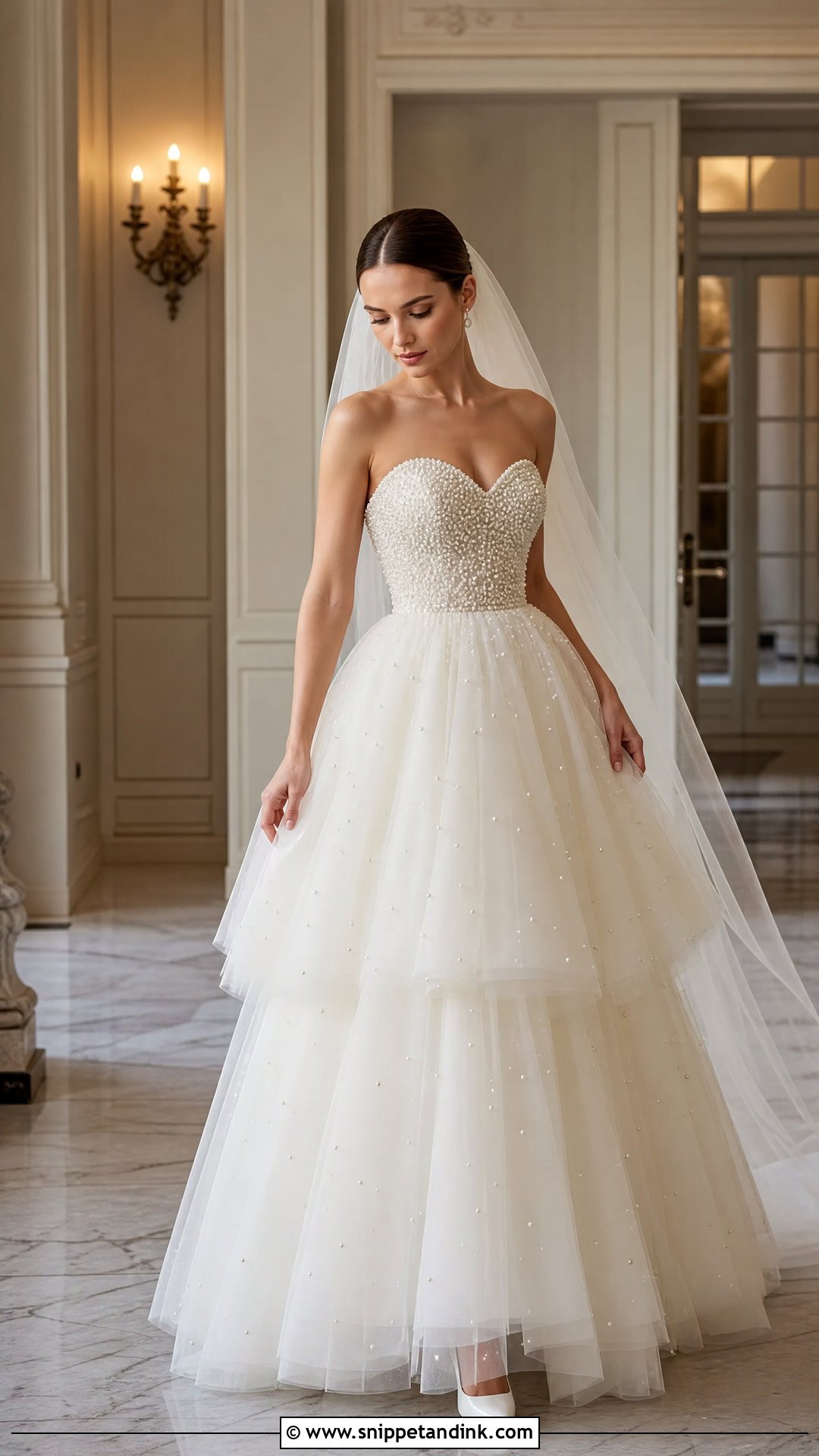 Pearl Tiered Tulle Wedding Dress - Snippet and Ink - 20 Tiered Tulle Wedding Dress Ideas