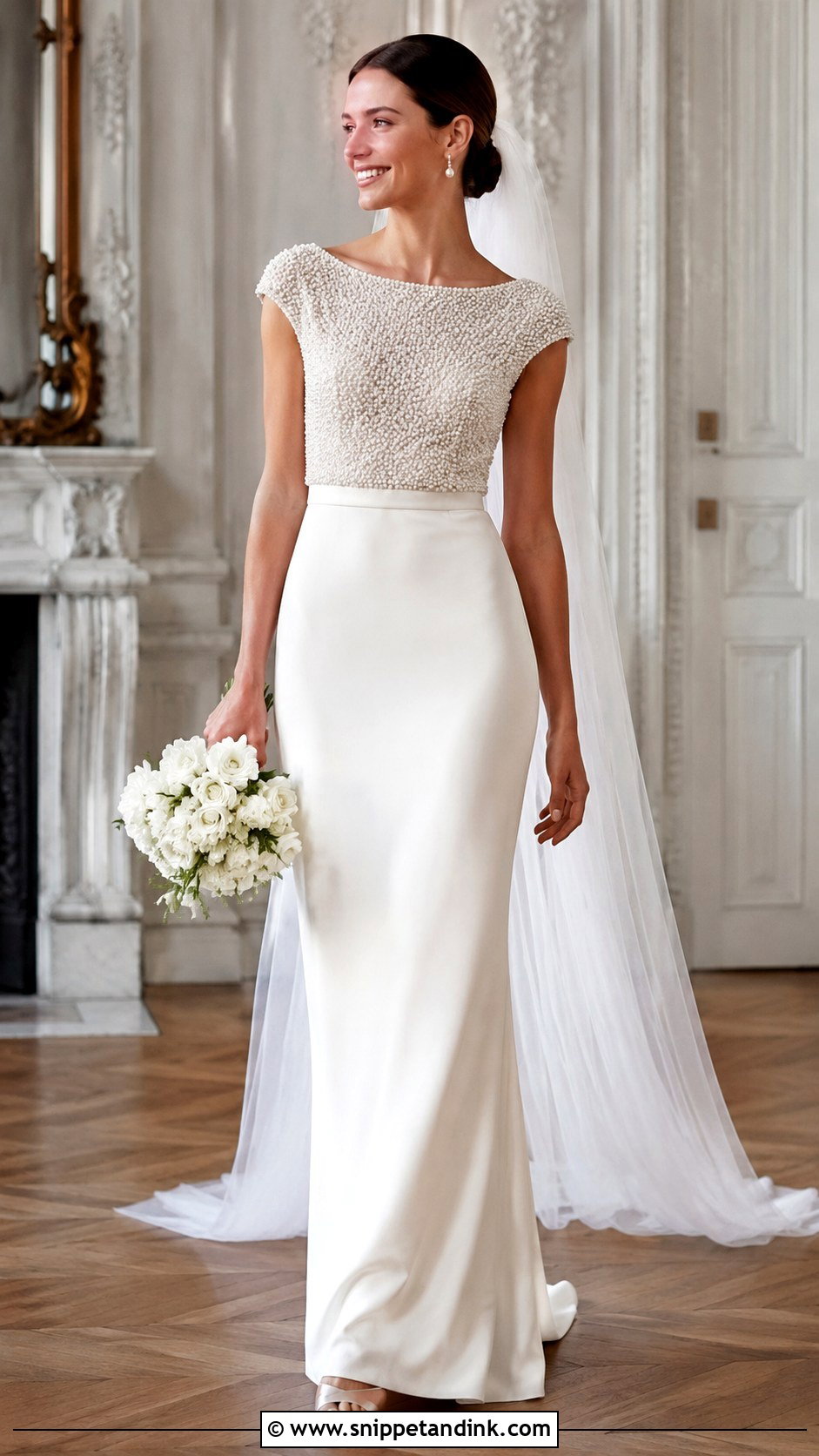 Pearl Top And Crepe Skirt Wedding Dress - Snippet and Ink - 25 Top and Skirt Wedding Dress Ideas
