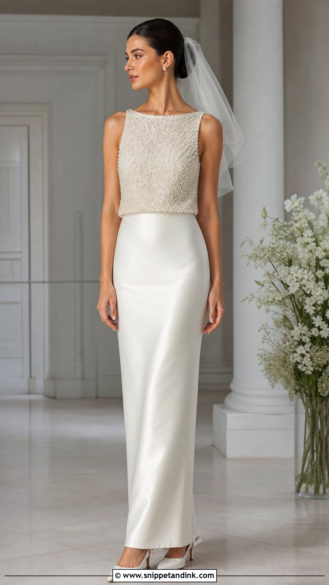 Pearl Top And Satin Skirt Wedding Dress - Snippet and Ink - 20 Skirt Wedding Dress Ideas