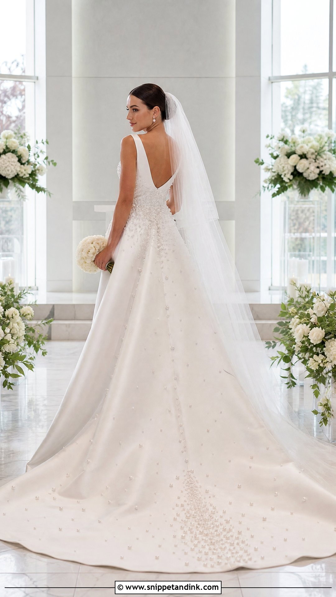 Pearl Train Satin Wedding Dress - Snippet and Ink - 25 Bridal Train Ideas
