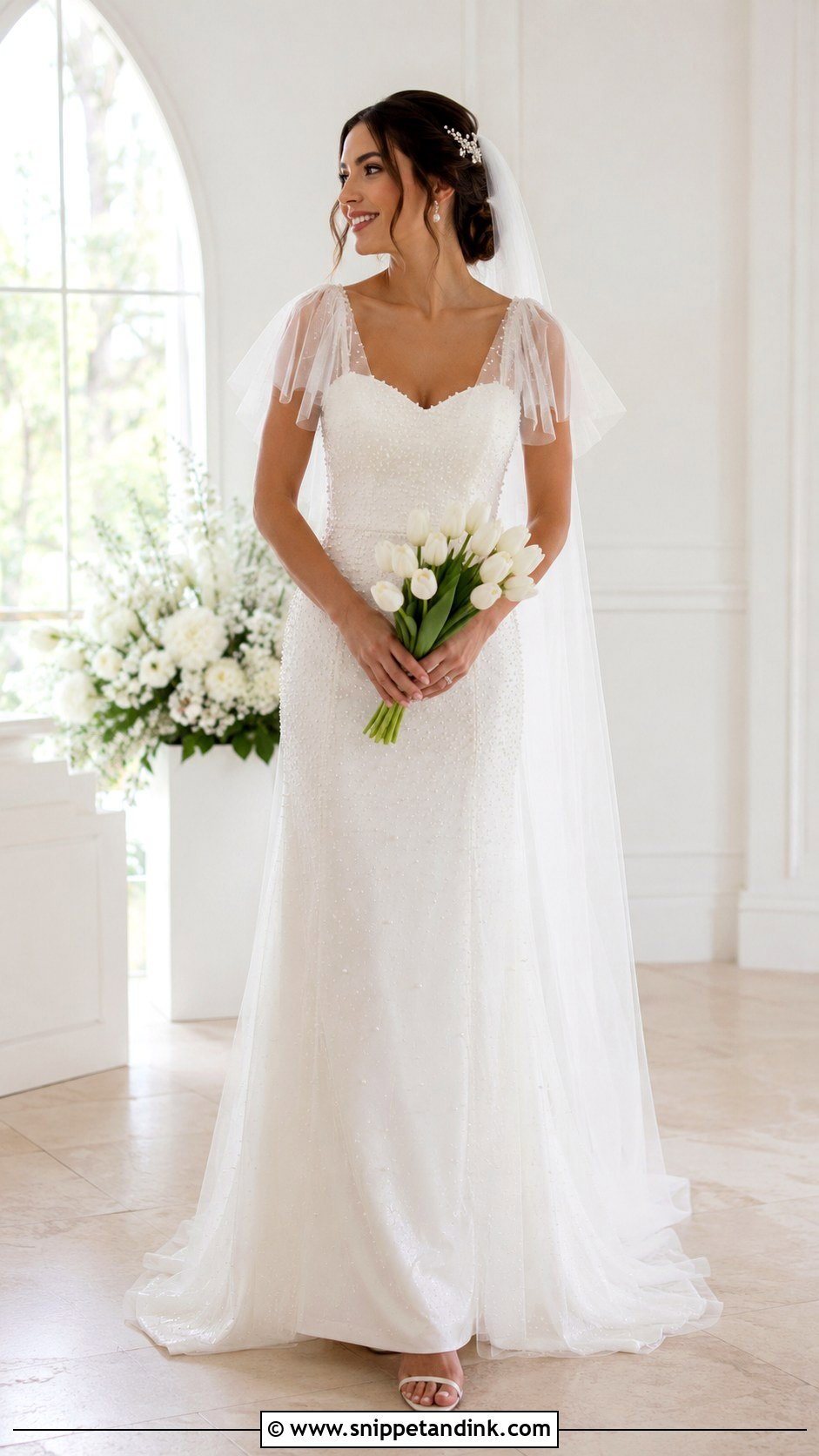 Pearl Tulle Butterfly Sleeve Wedding Dress - Snippet and Ink - 20 Butterfly Sleeve Wedding Dress Ideas
