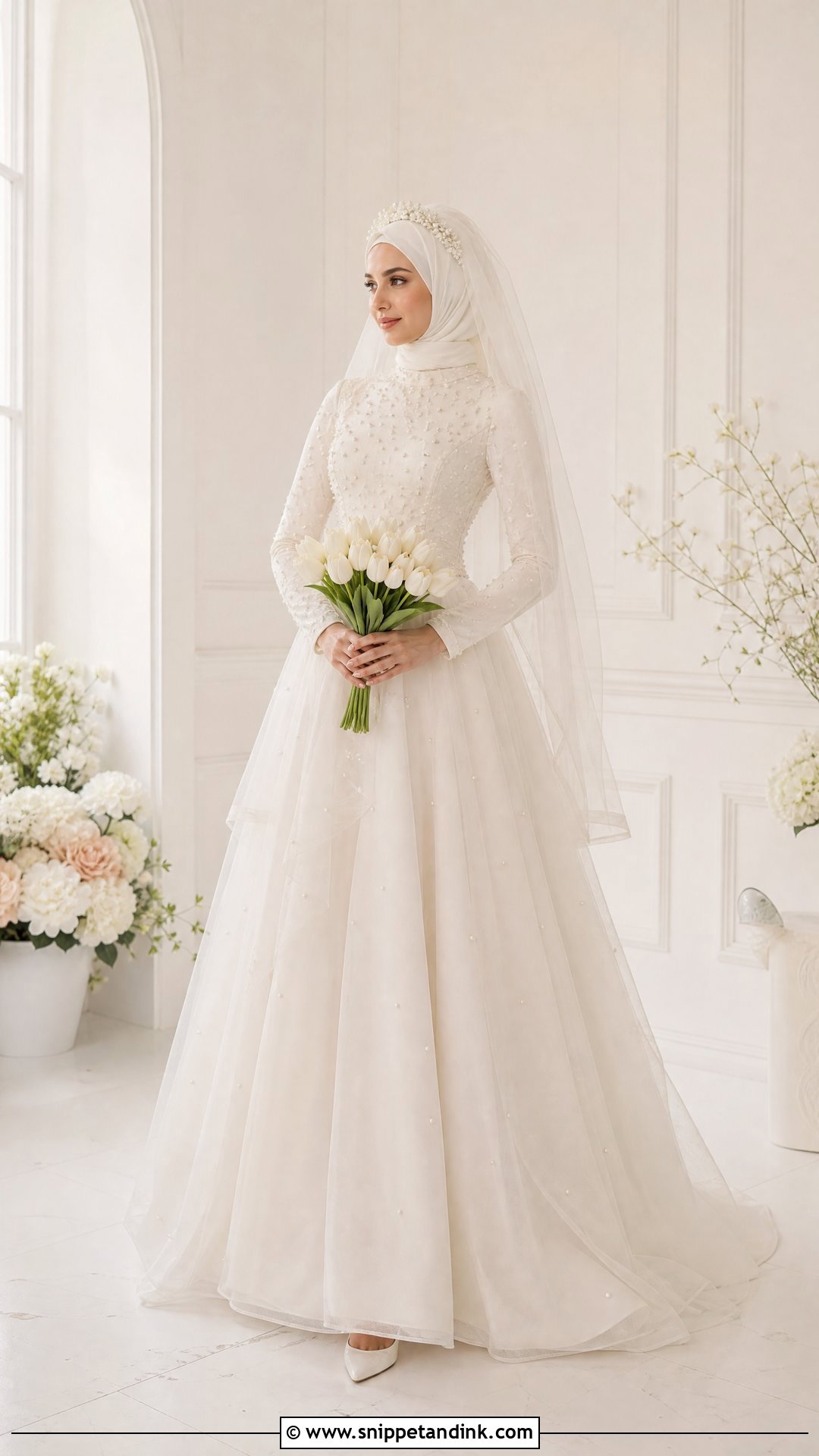 Pearl Tulle Hijab Bridal Dress - Snippet and Ink - 20 Hijab Bridal Dress Ideas