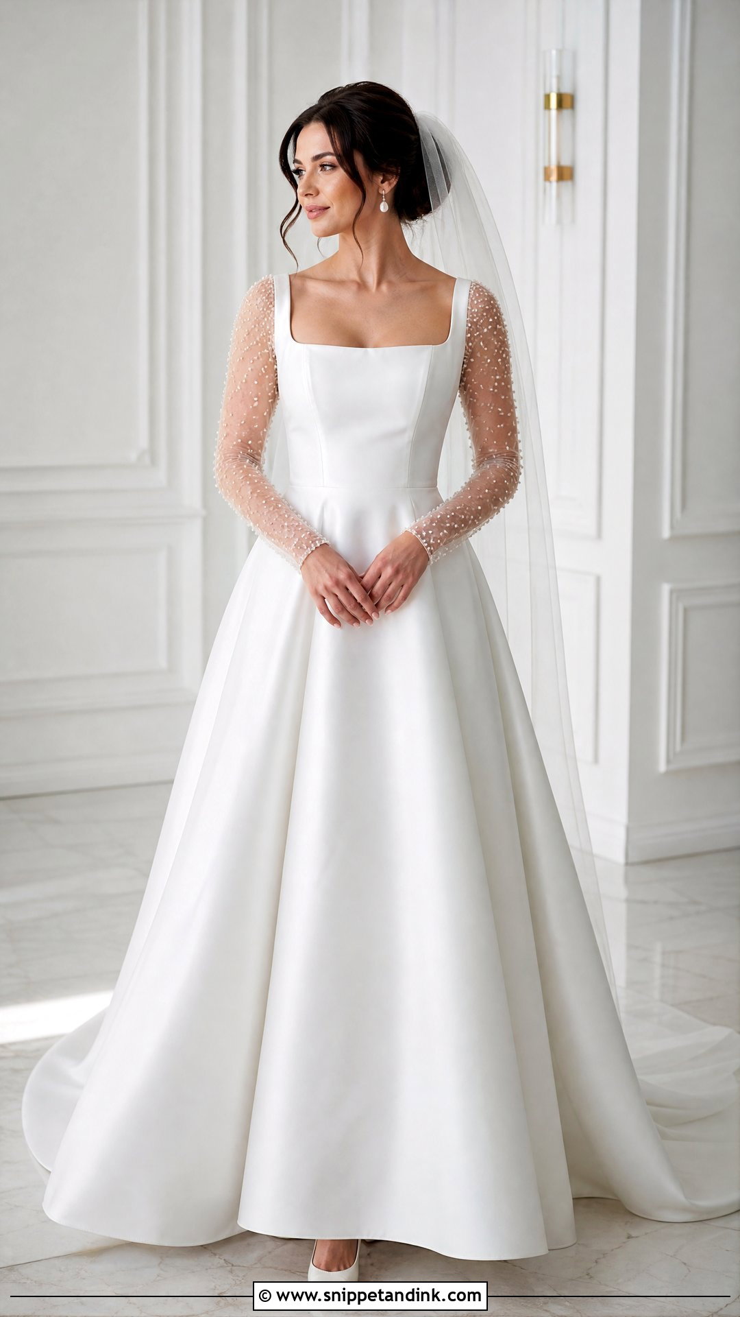 Pearl Tulle Sleeve Wedding Dress - Snippet and Ink - 20 Tulle Sleeve Wedding Dress Ideas