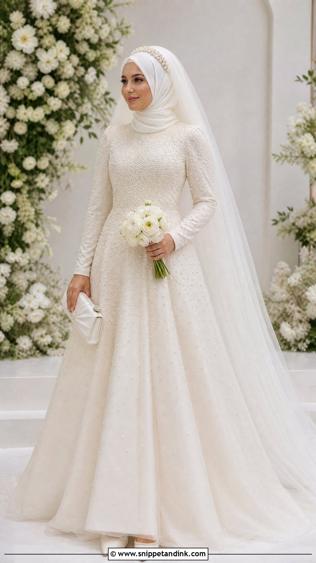 Pearl Turkish Wedding Dress With Layered Hijab - Snippet and Ink - 20 Turkey Wedding Dress Hijab Ideas