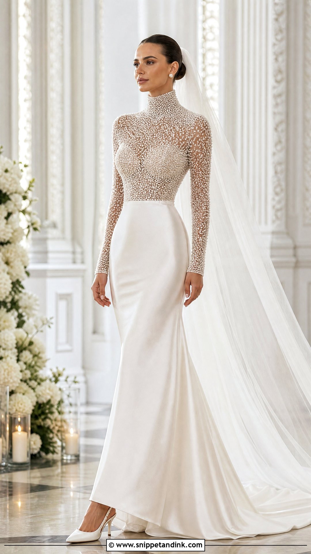 Pearl Turtleneck Wedding Dress - Snippet and Ink - 20 Turtleneck Wedding Dresses