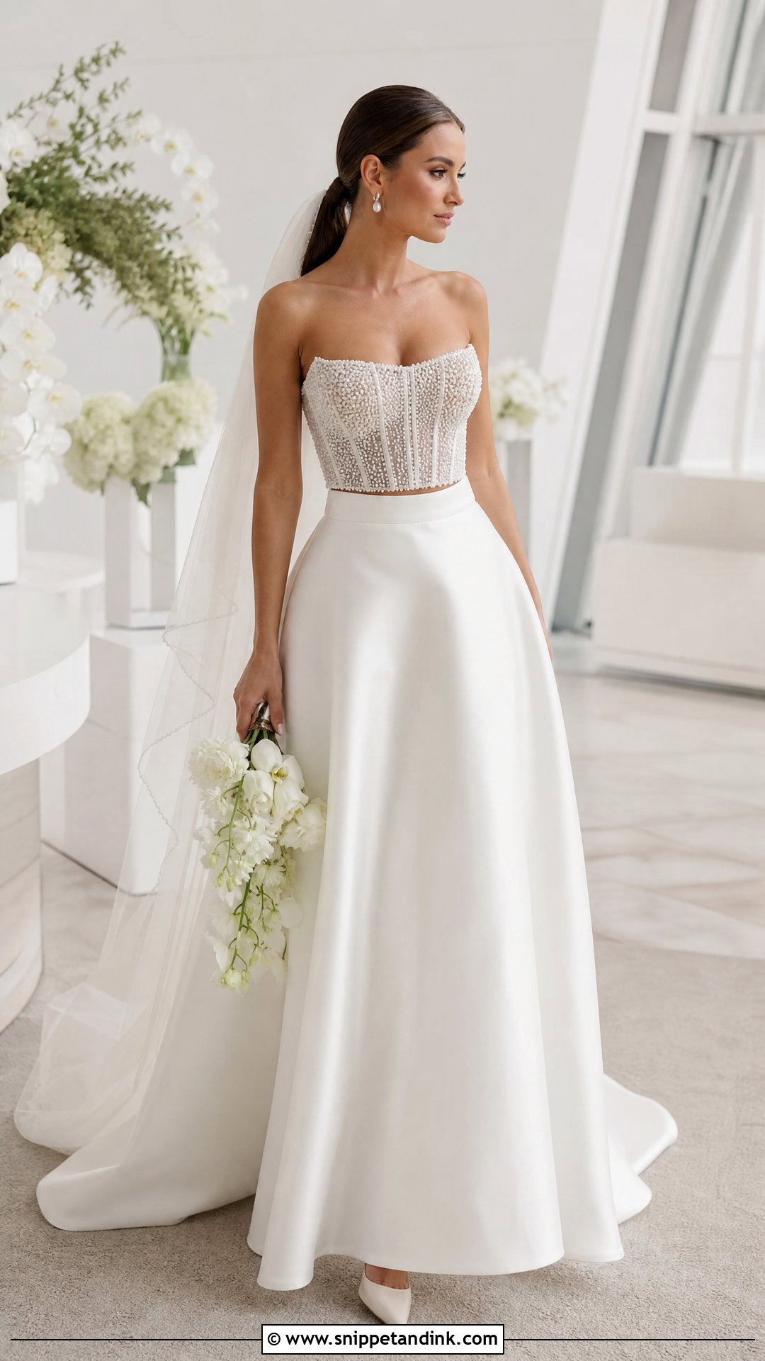 Pearl Two Piece Wedding Dress - Snippet and Ink - 20 Pearl Detail Wedding Dress Ideas