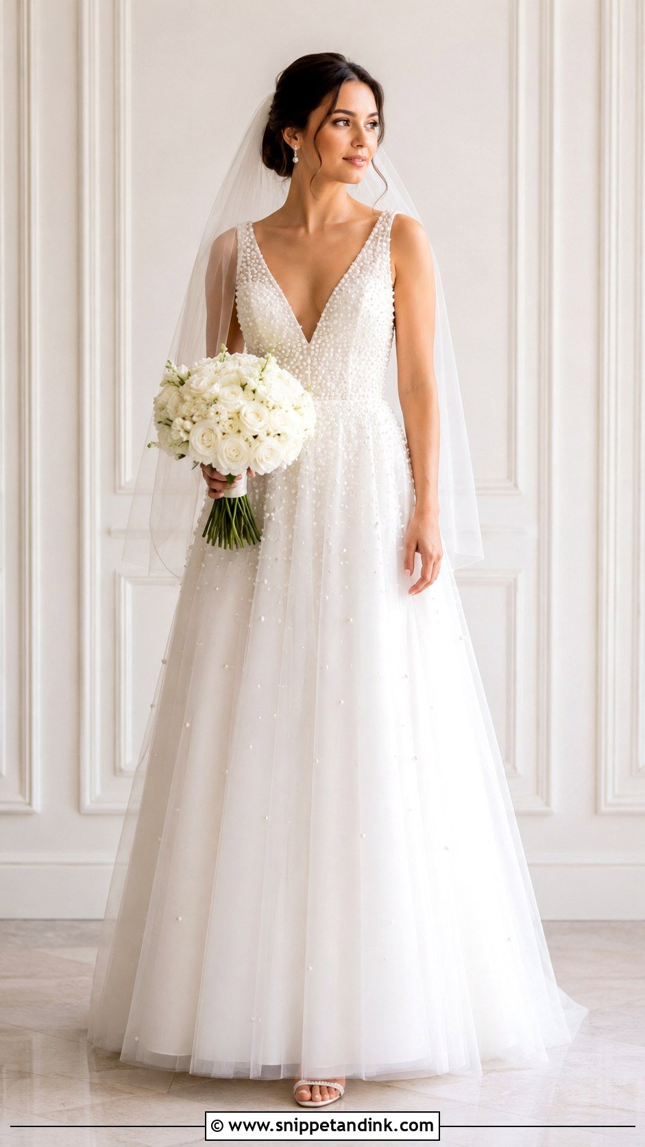 Pearl V Neck A Line Wedding Dress - Snippet and Ink - 20 V Neck a Line Wedding Dress Ideas
