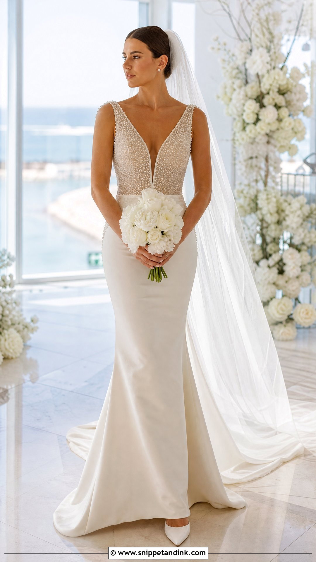 Pearl V Neck Mermaid Wedding Dress - Snippet and Ink - 20 V Neck Mermaid Wedding Dress Ideas