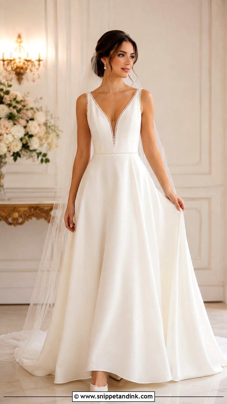 Pearl V Neck Wedding Dress - Snippet and Ink - 25 Wedding Dresses with Pearls