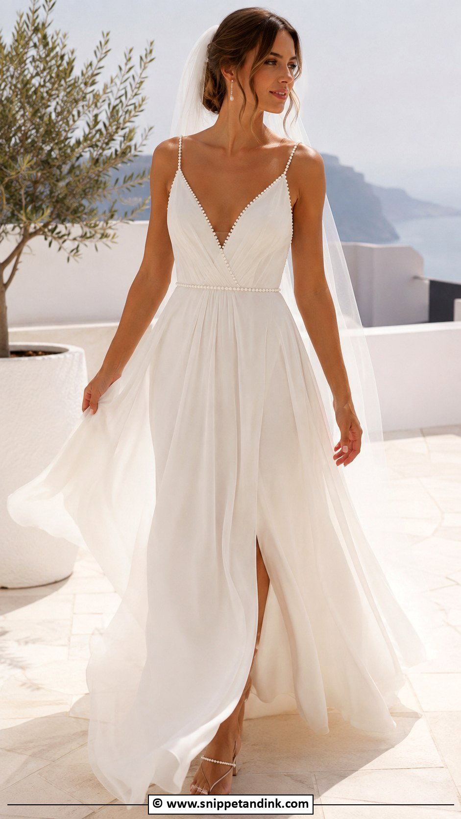 Pearl V Neck Wedding Dress - Snippet and Ink - 35 Pearl Wedding Dress Ideas