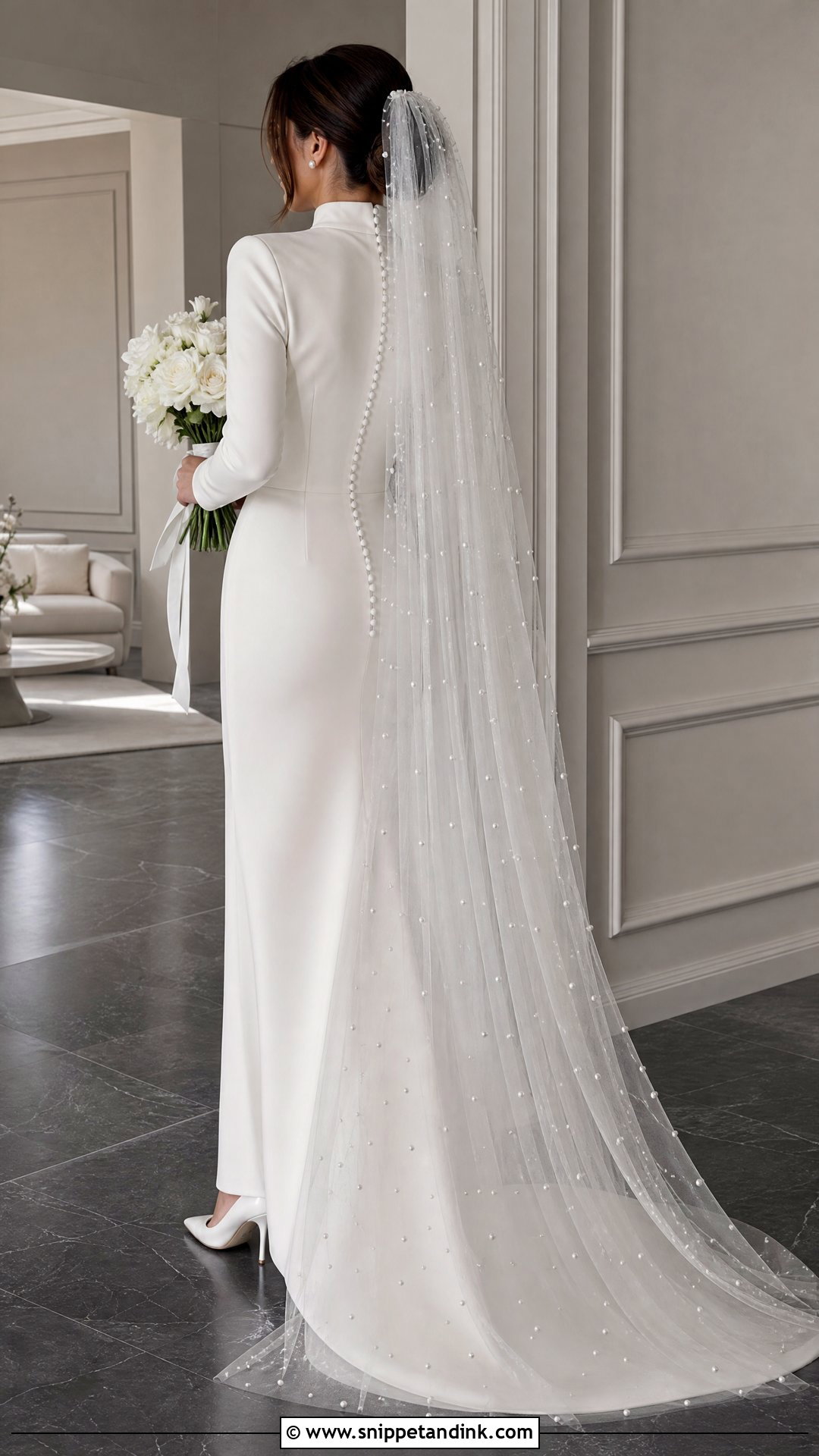 Pearl Veil With Crepe Wedding Dress - Snippet and Ink - 20 Veil Style Ideas
