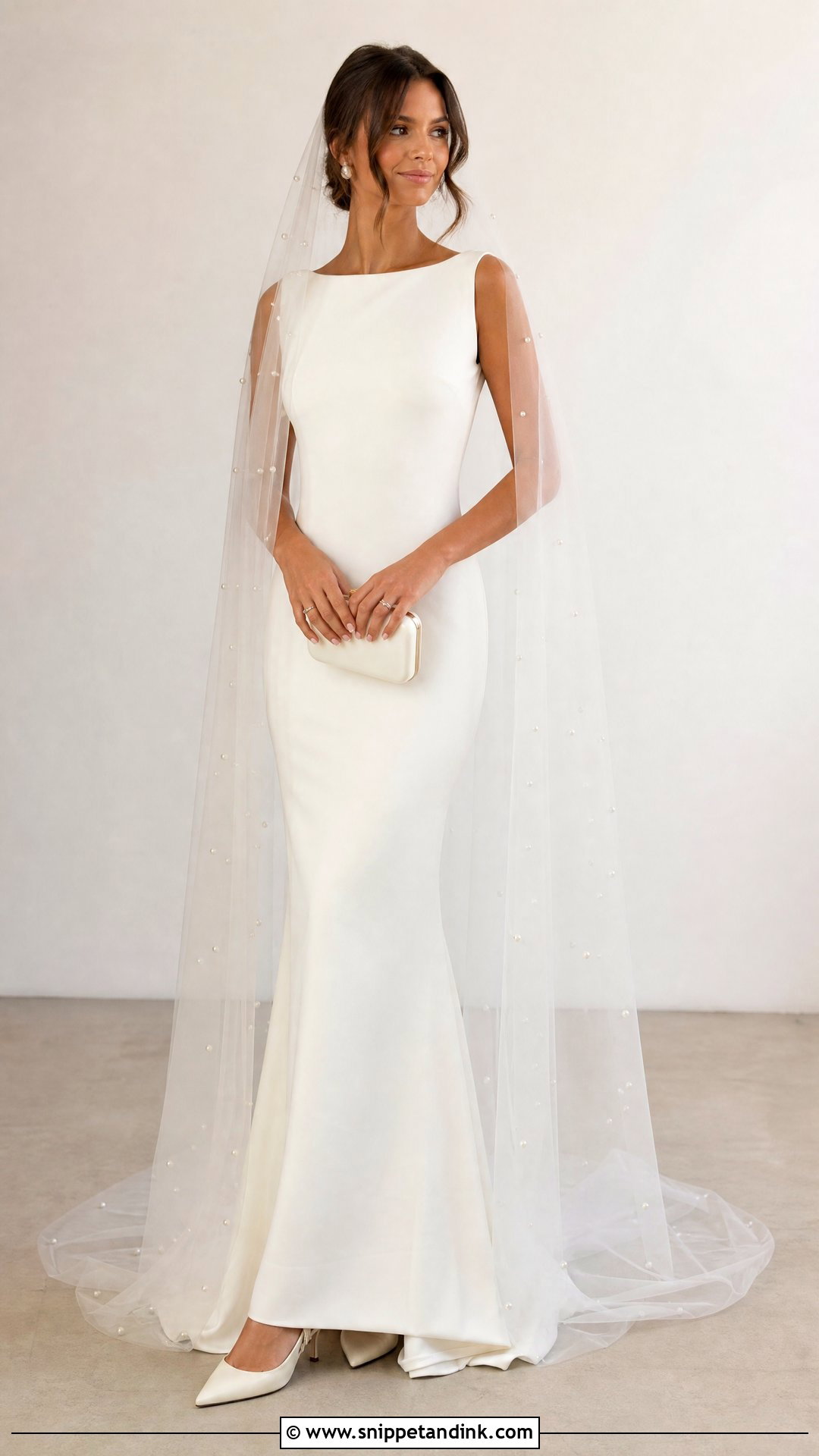 Pearl Veil With Crepe Wedding Dress - Snippet and Ink - 25 Veil Outfit Ideas