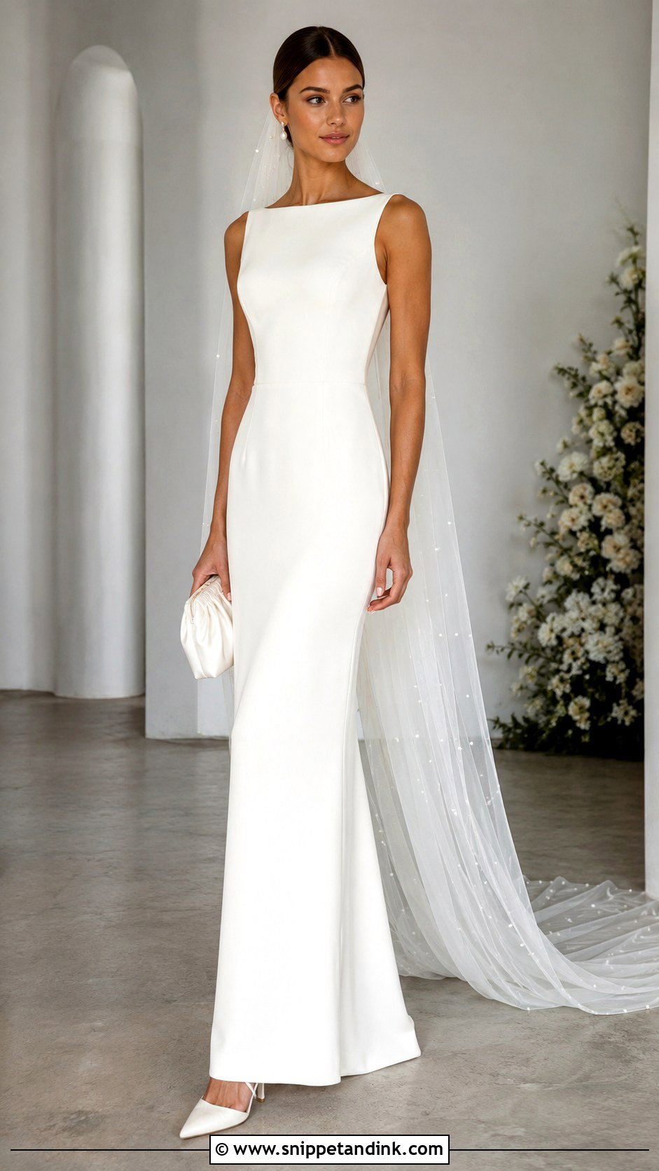 Pearl Veil With Minimalist Wedding Dress - Snippet and Ink - 20 Long Veils