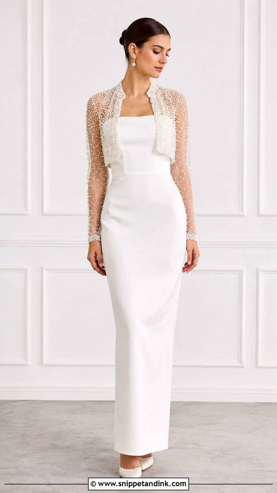Pearl Wedding Bolero With Simple Dress - Snippet and Ink - 25 Wedding Bolero Ideas