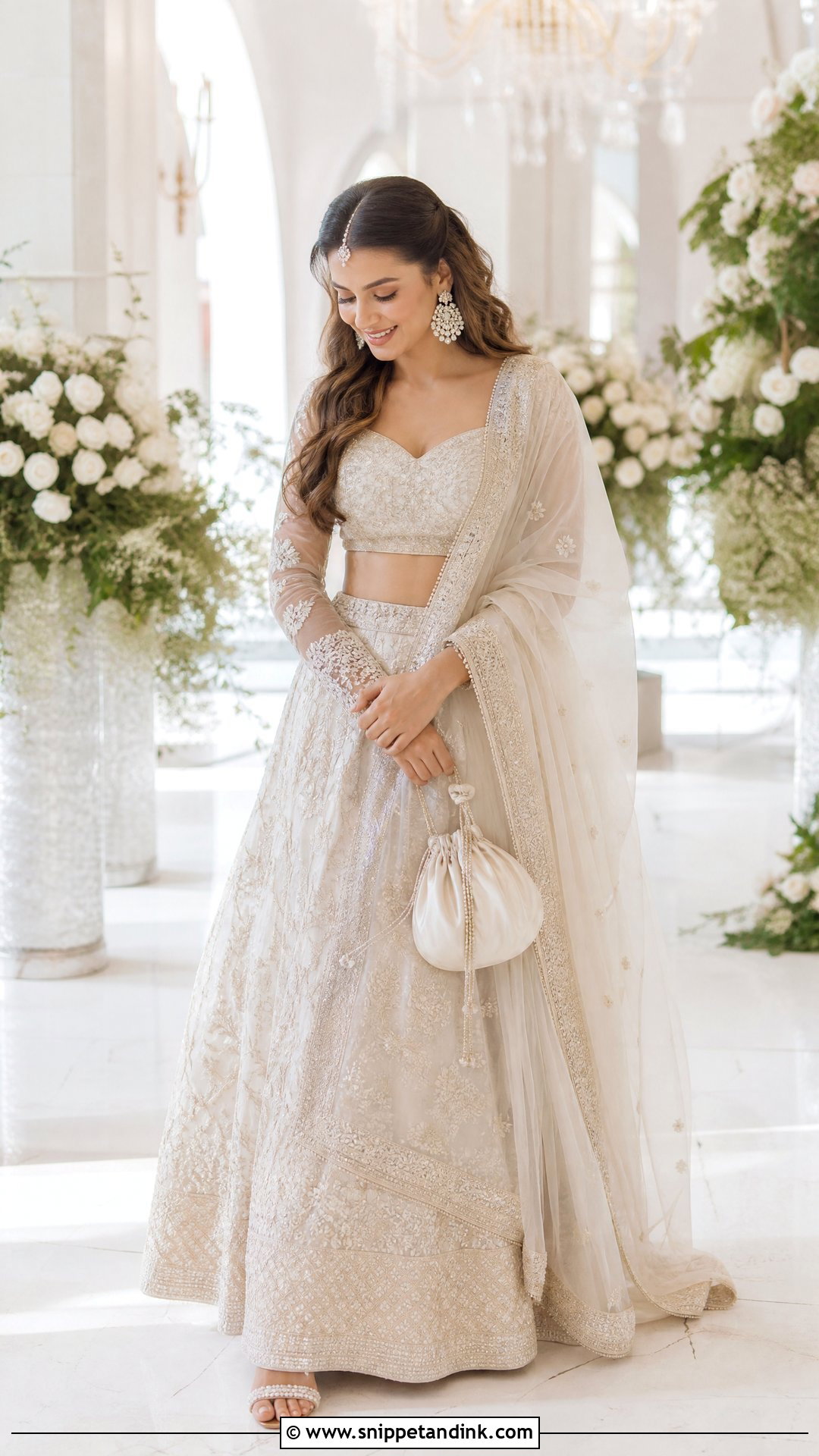 Pearl Wedding Chappal With Ivory Lehenga - Snippet and Ink - 20 Wedding Chappal for Bride Ideas