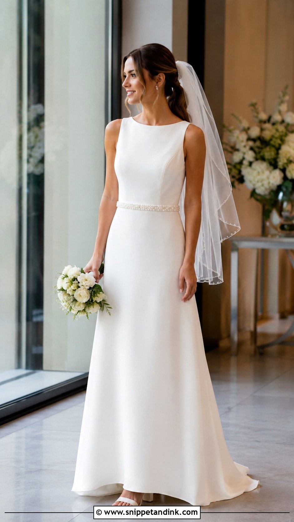 Pearl Wedding Dress Belt With Crepe A Line Gown - Snippet and Ink - 20 Wedding Dress Belt Ideas