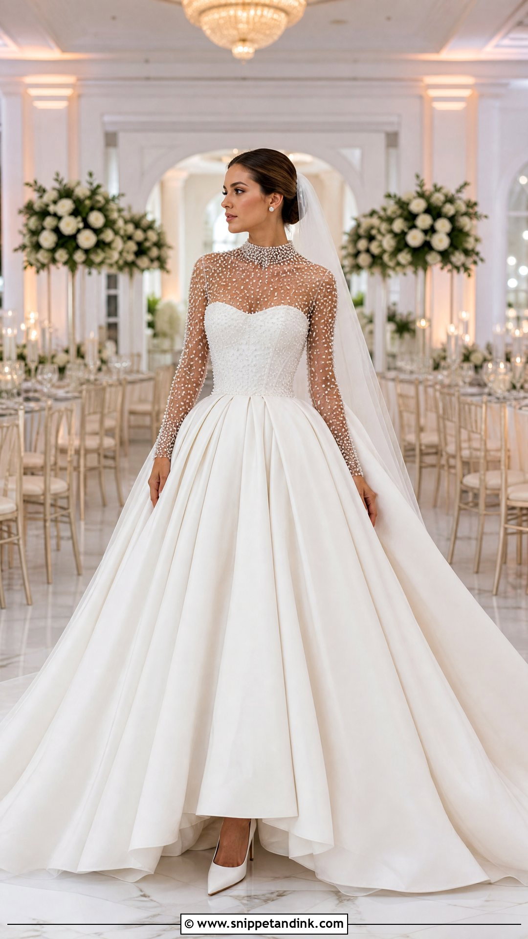 Pearl Wedding Dress Topper With Strapless Ball Gown - Snippet and Ink - 20 Wedding Dress Topper Long Sleeve Ideas