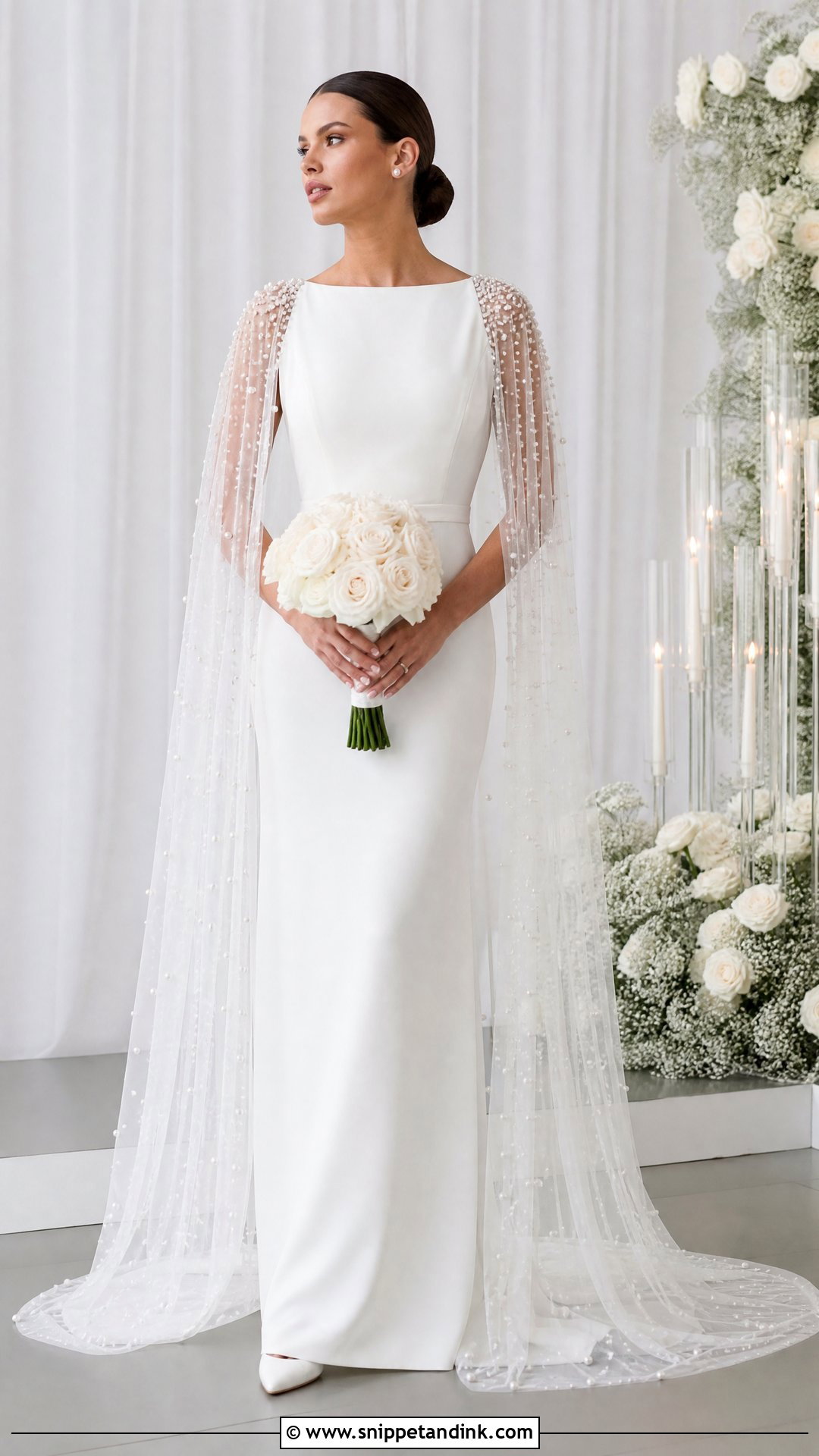 Pearl Wedding Dress With Beaded Cape Sleeves - Snippet and Ink - 20 Wedding Dress with Cape Sleeves