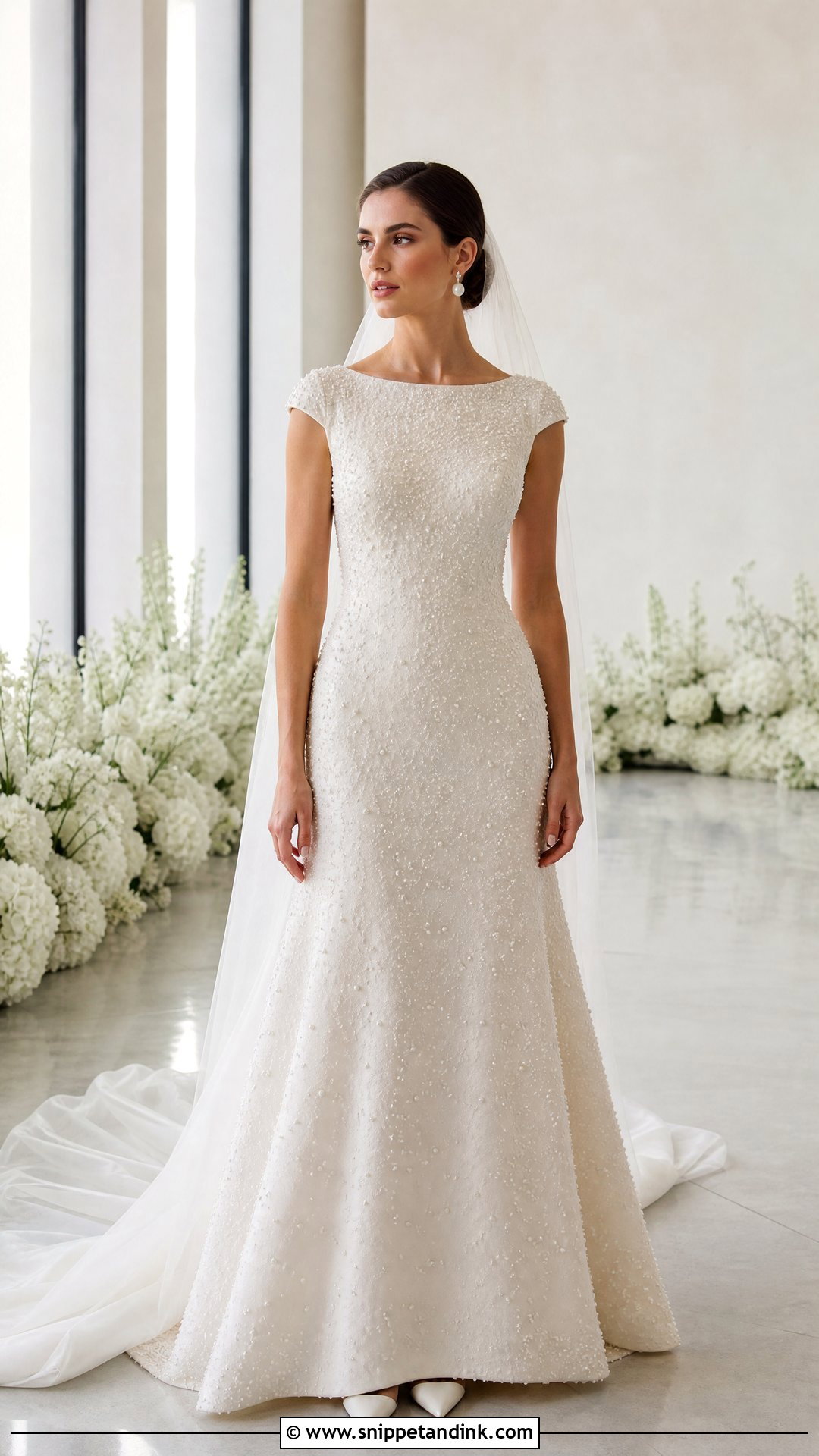 Pearl Wedding Dress With Chapel Train - Snippet and Ink - 25 Wedding Dress with Train Ideas