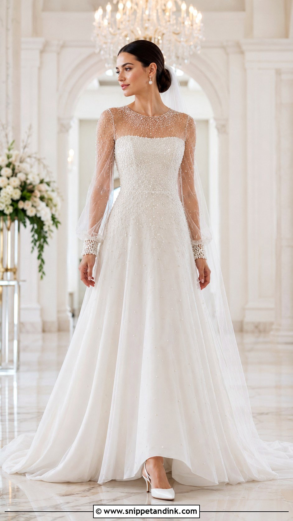 Pearl Wedding Dress With Detachable Sheer Sleeves - Snippet and Ink - 20 Wedding Dress with Detachable Sleeves