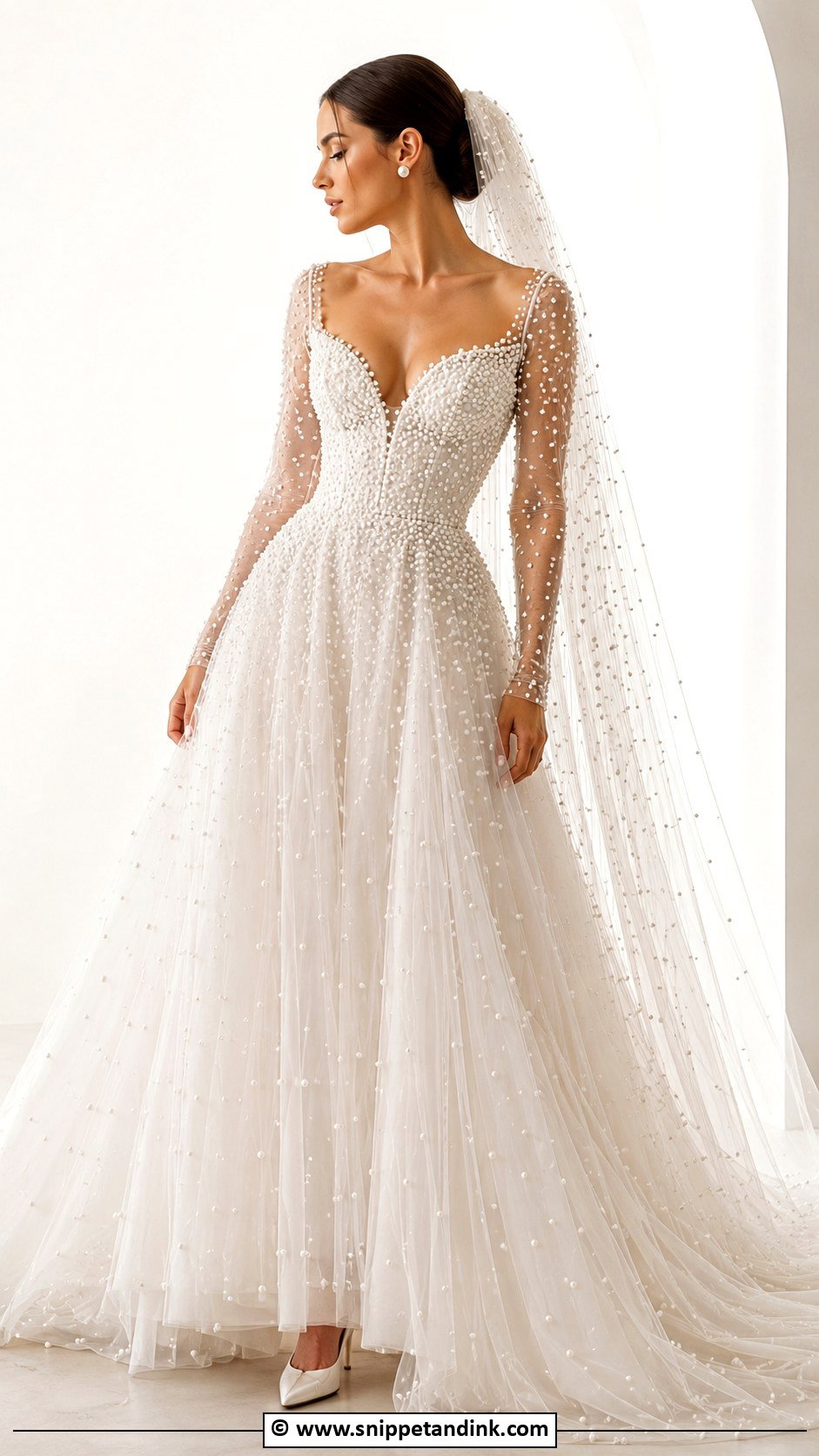 Pearl Wedding Dress With Long Veil - Snippet and Ink - 30 Extravagant Wedding Dresses