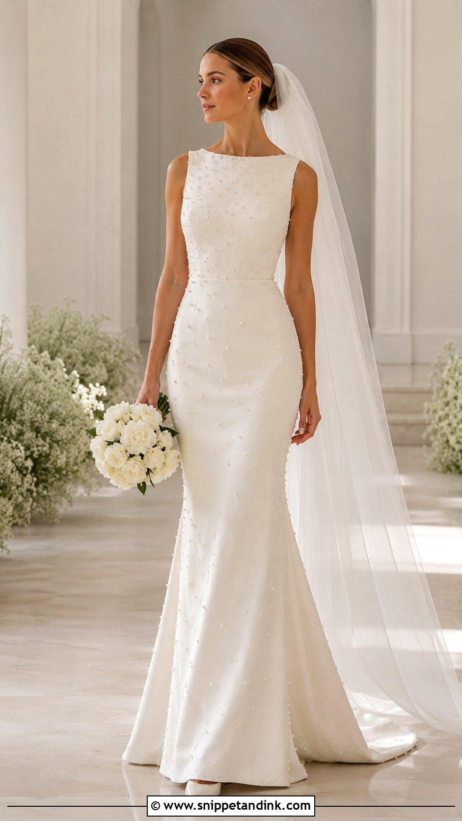Pearl Wedding Dress With Minimal Accessories - Snippet and Ink - 25 Wedding Dress Style Ideas