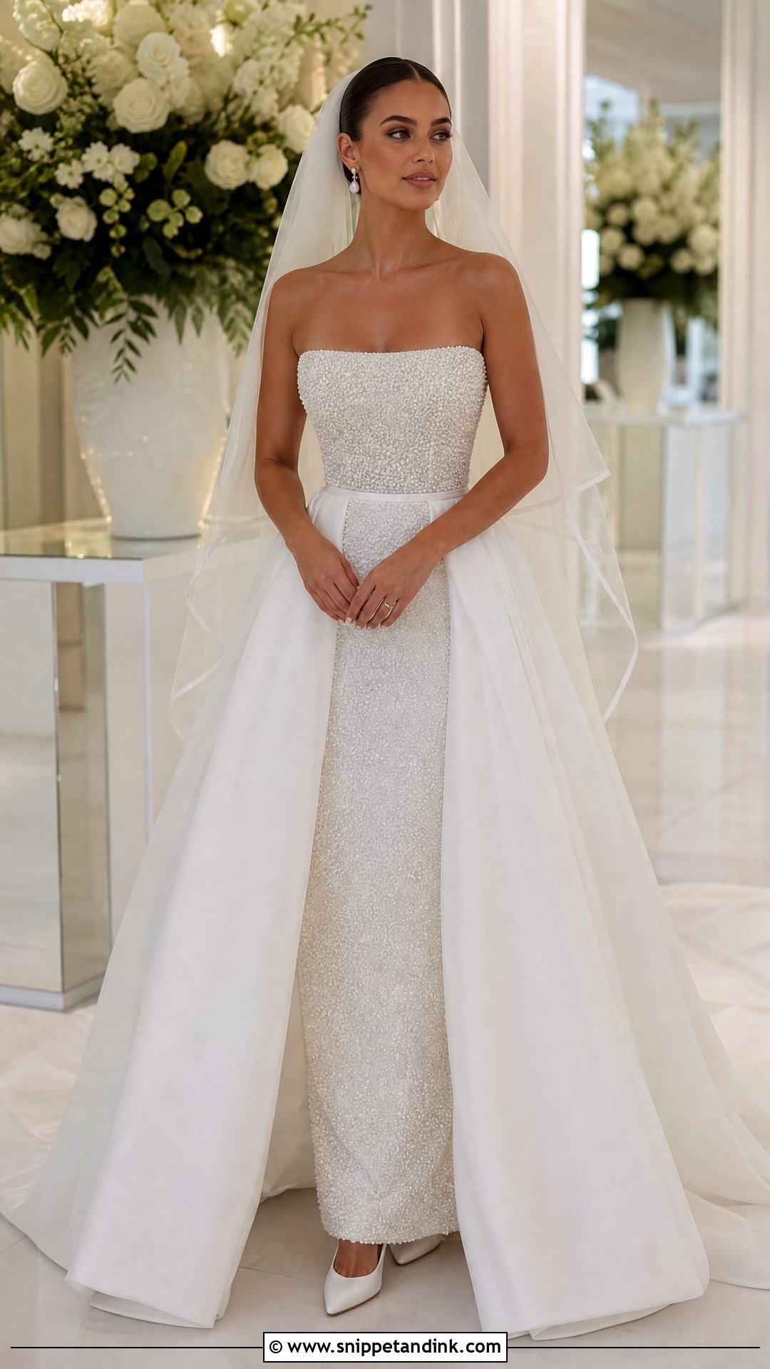 Pearl Wedding Dress With Organza Overskirt - Snippet and Ink - 20 Removable Skirt Wedding Dress Ideas