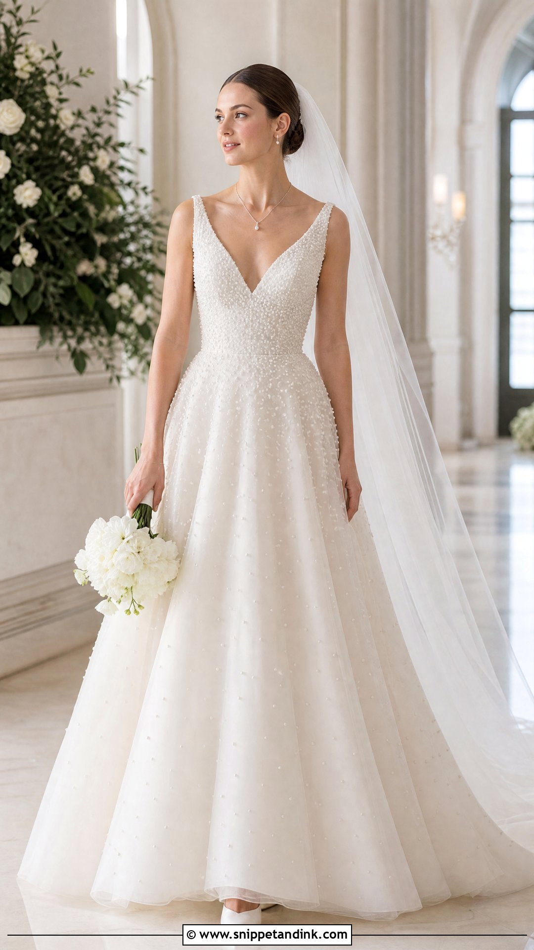 Pearl Wedding Dress With Single Pearl Pendant - Snippet and Ink - 20 Wedding Dress with Pearl Necklace Ideas