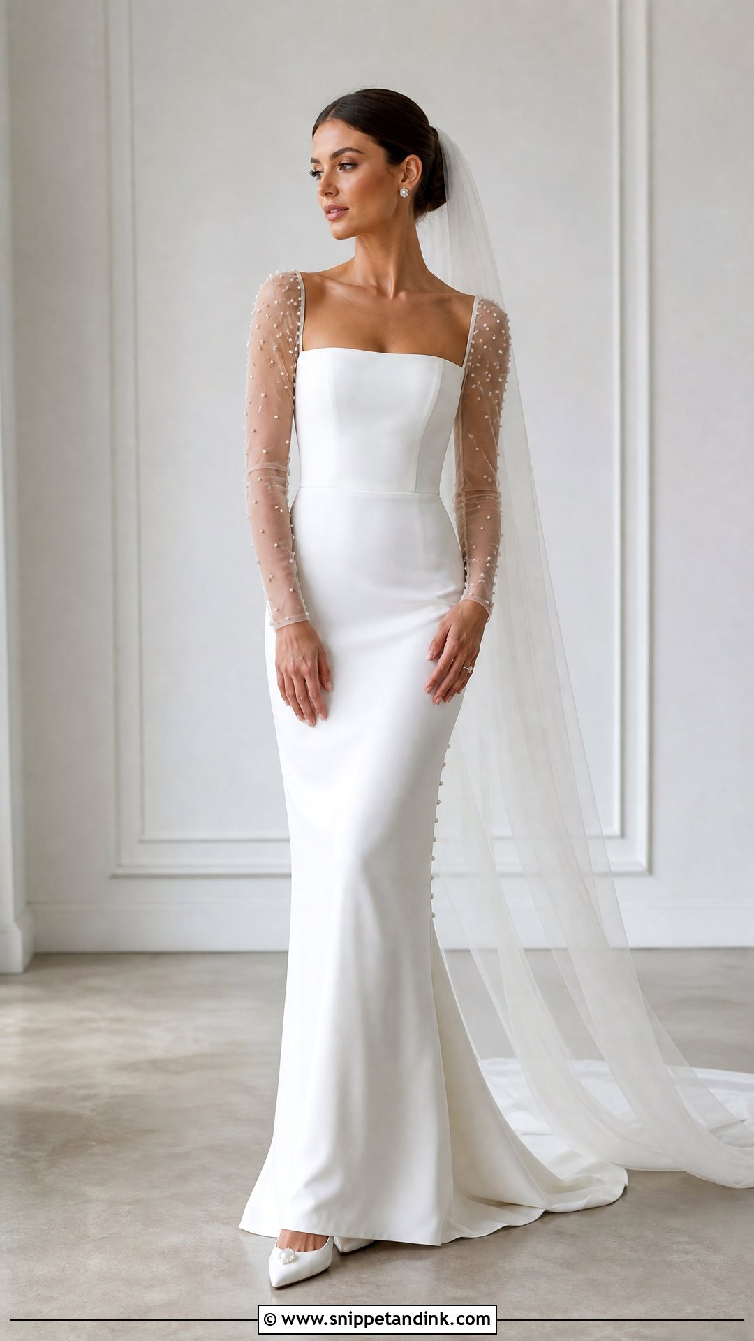 Pearl Wedding Dress with Mesh Sleeves - Snippet and Ink - 20 Wedding Dress with Mesh Sleeves