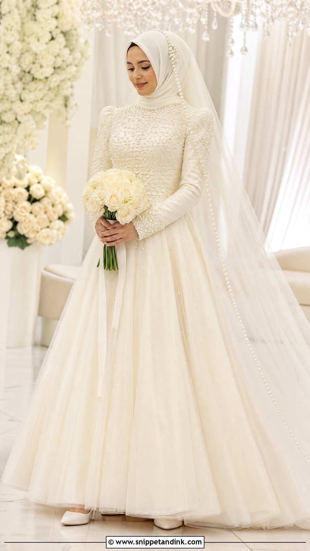 Pearl Wedding Gown Hijab - Snippet and Ink - 25 Wedding Gown Hijab Ideas