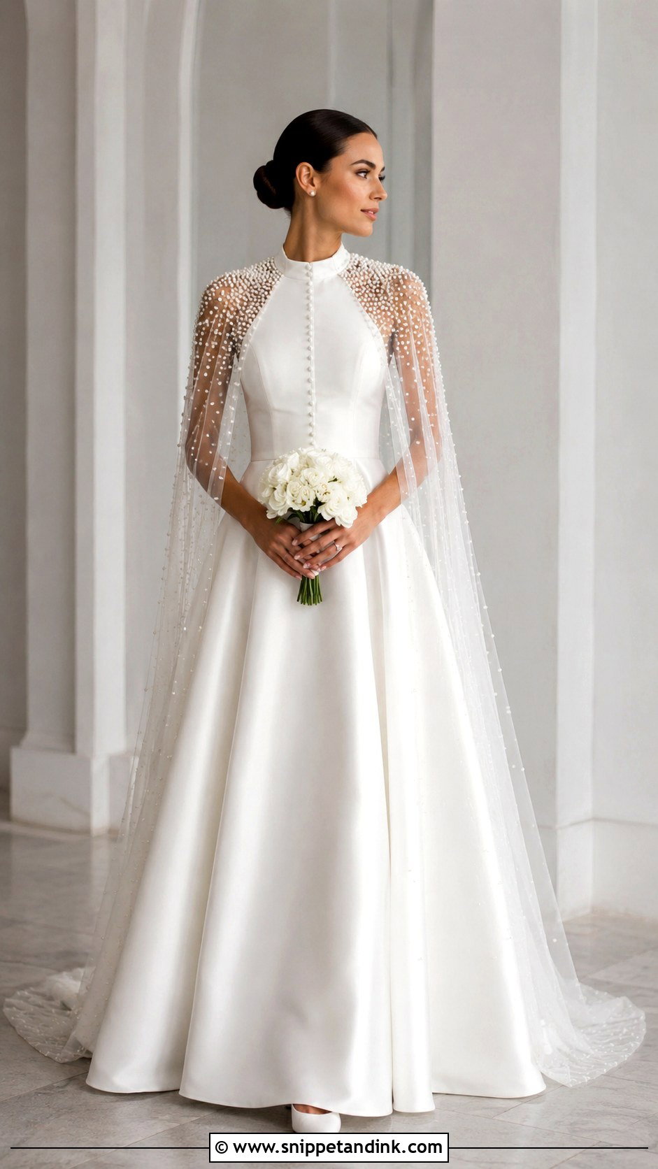 Pearl Wedding Gown With Bridal Cape - Snippet and Ink - 20 Wedding Gown with Cape Ideas